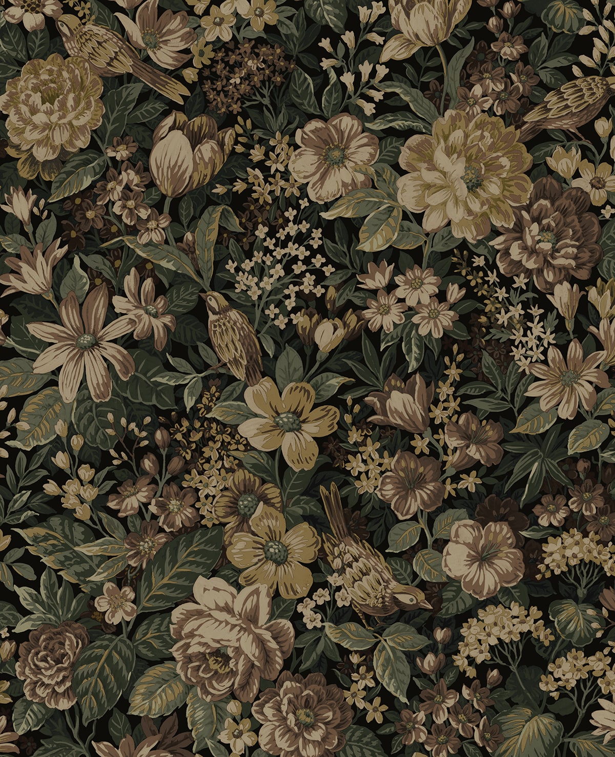 Vintage Bird Garden Peel and Stick wallpaper in spice and green ash color - pattern number NW58505 - by NextWall in the Peel and Stick Wallpaper by Nextwall collection