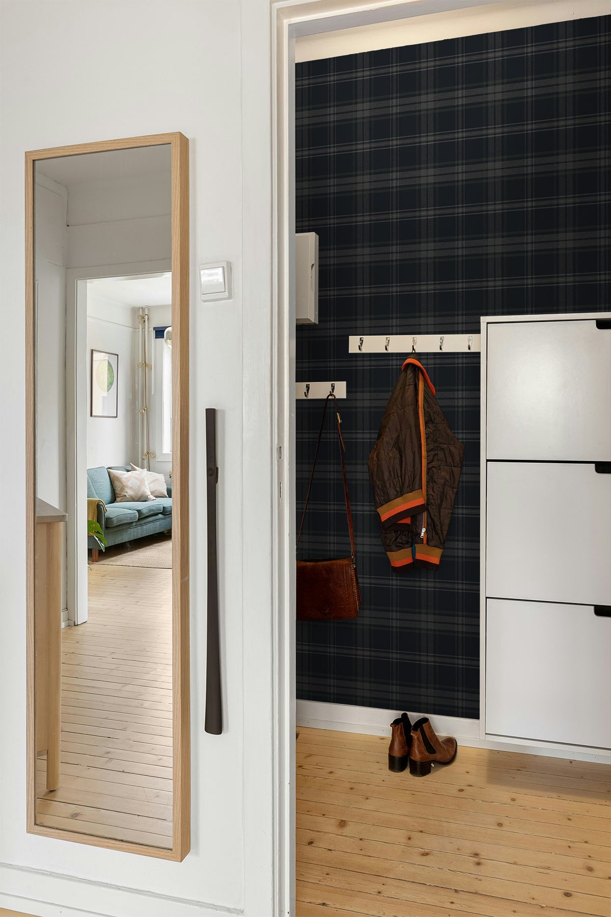 Sennehill Plaid Peel and Stick wallpaper in dark blue and evergreen color - pattern number NW58902 - by NextWall in the Peel and Stick Wallpaper by Nextwall collection