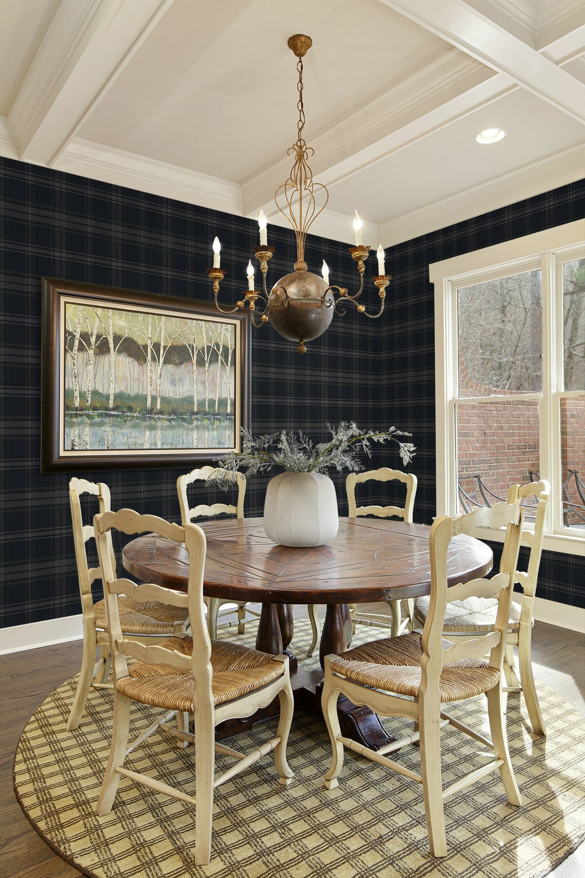 Sennehill Plaid Peel and Stick wallpaper in dark blue and evergreen color - pattern number NW58902 - by NextWall in the Peel and Stick Wallpaper by Nextwall collection