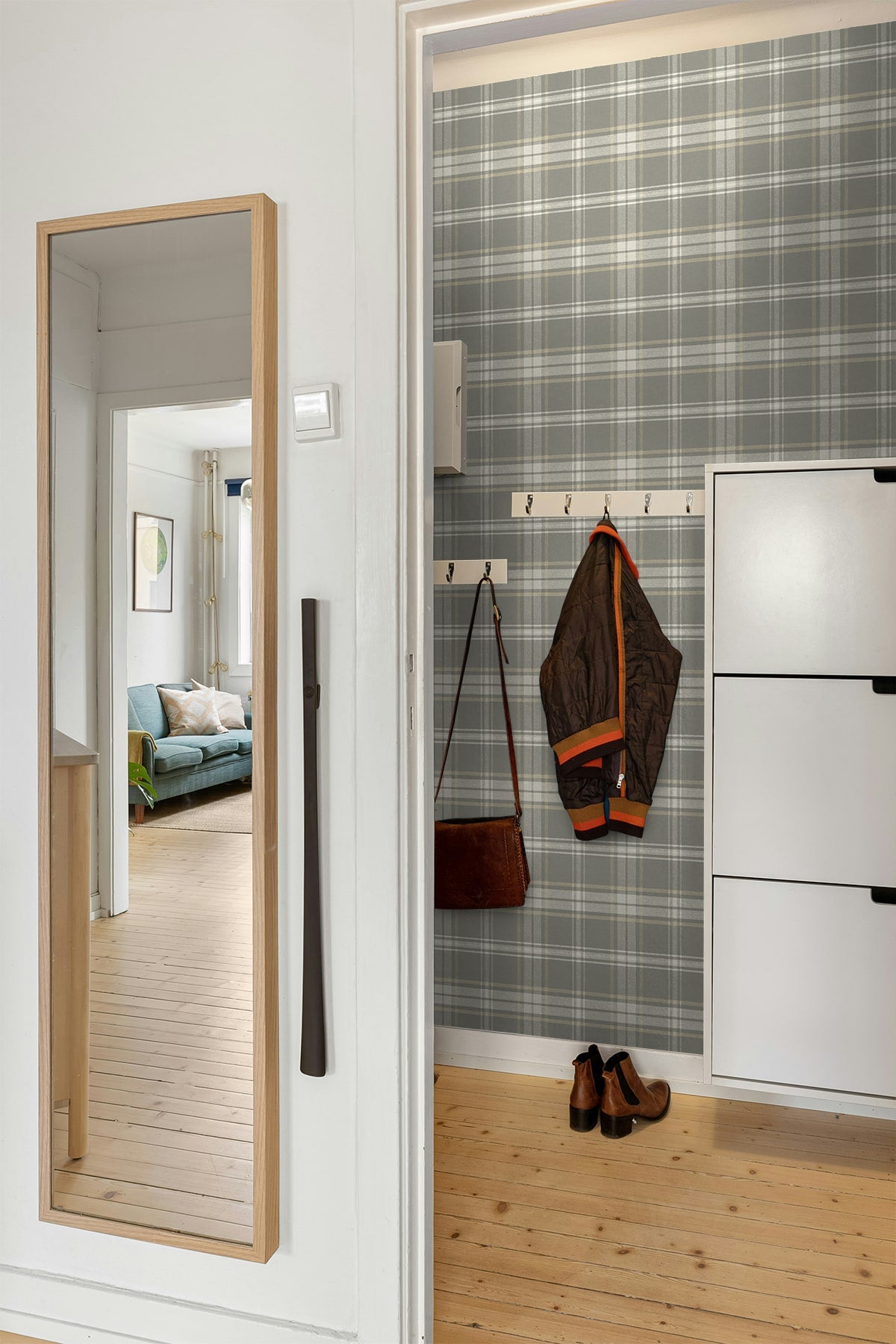 Sennehill Plaid Peel and Stick wallpaper in daydream grey color - pattern number NW58908 - by NextWall in the Peel and Stick Wallpaper by Nextwall collection