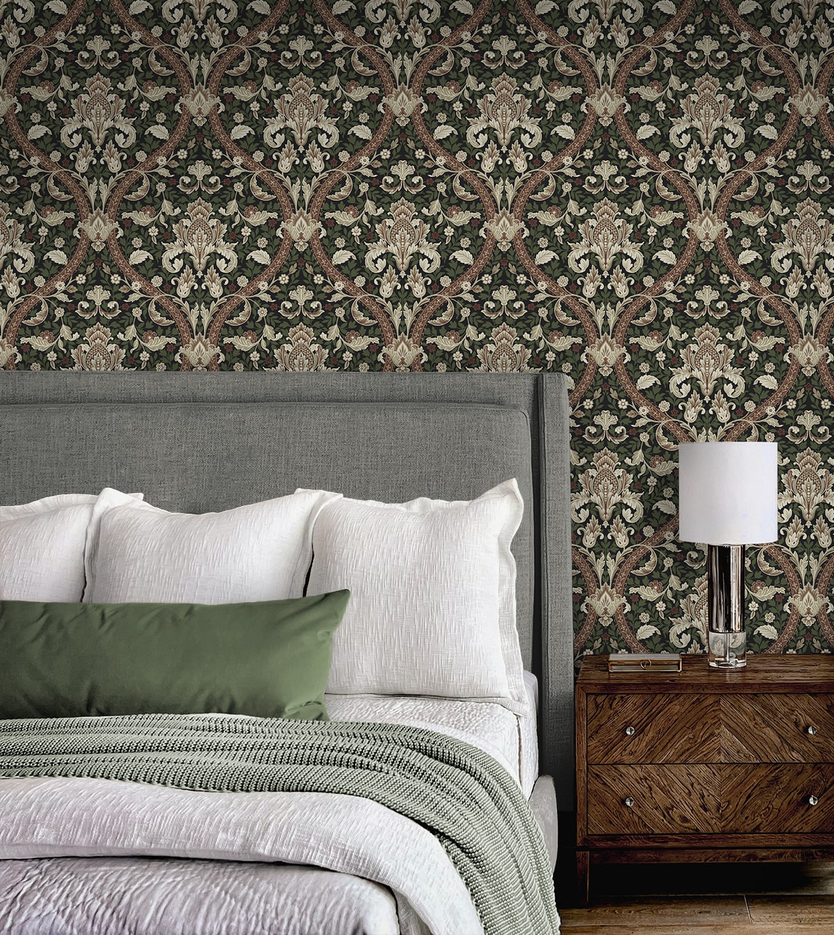 Acanthus Ogee Peel and Stick wallpaper in ebony and clay color - pattern number NW59001 - by NextWall in the Peel and Stick Wallpaper by Nextwall collection
