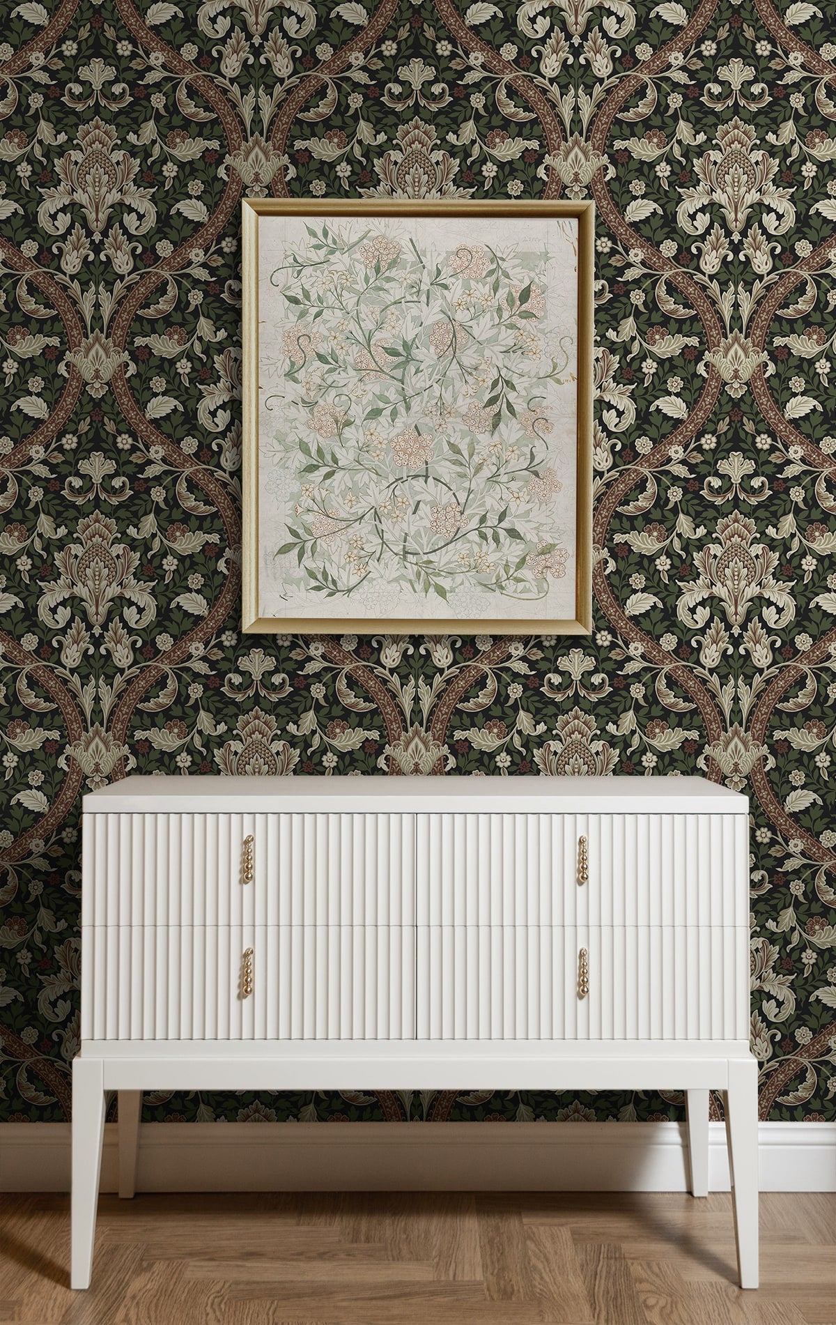 Acanthus Ogee Peel and Stick wallpaper in ebony and clay color - pattern number NW59001 - by NextWall in the Peel and Stick Wallpaper by Nextwall collection