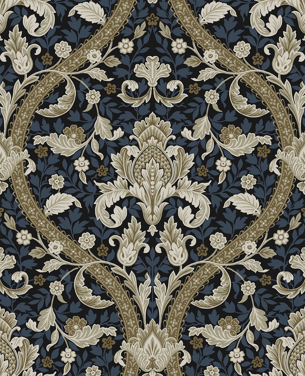 Acanthus Ogee Peel and Stick wallpaper in blue and natural color - pattern number NW59002 - by NextWall in the Peel and Stick Wallpaper by Nextwall collection