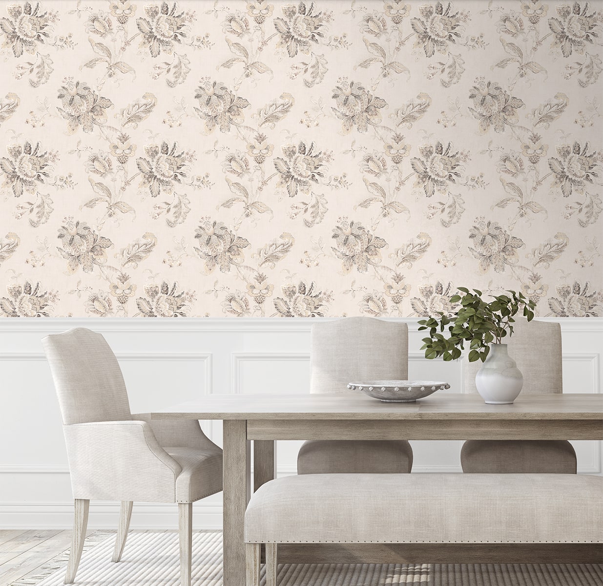 Anelda Jacobean Peel and Stick wallpaper in linen and latte color - pattern number NW59105 - by NextWall in the Peel and Stick Wallpaper by Nextwall collection
