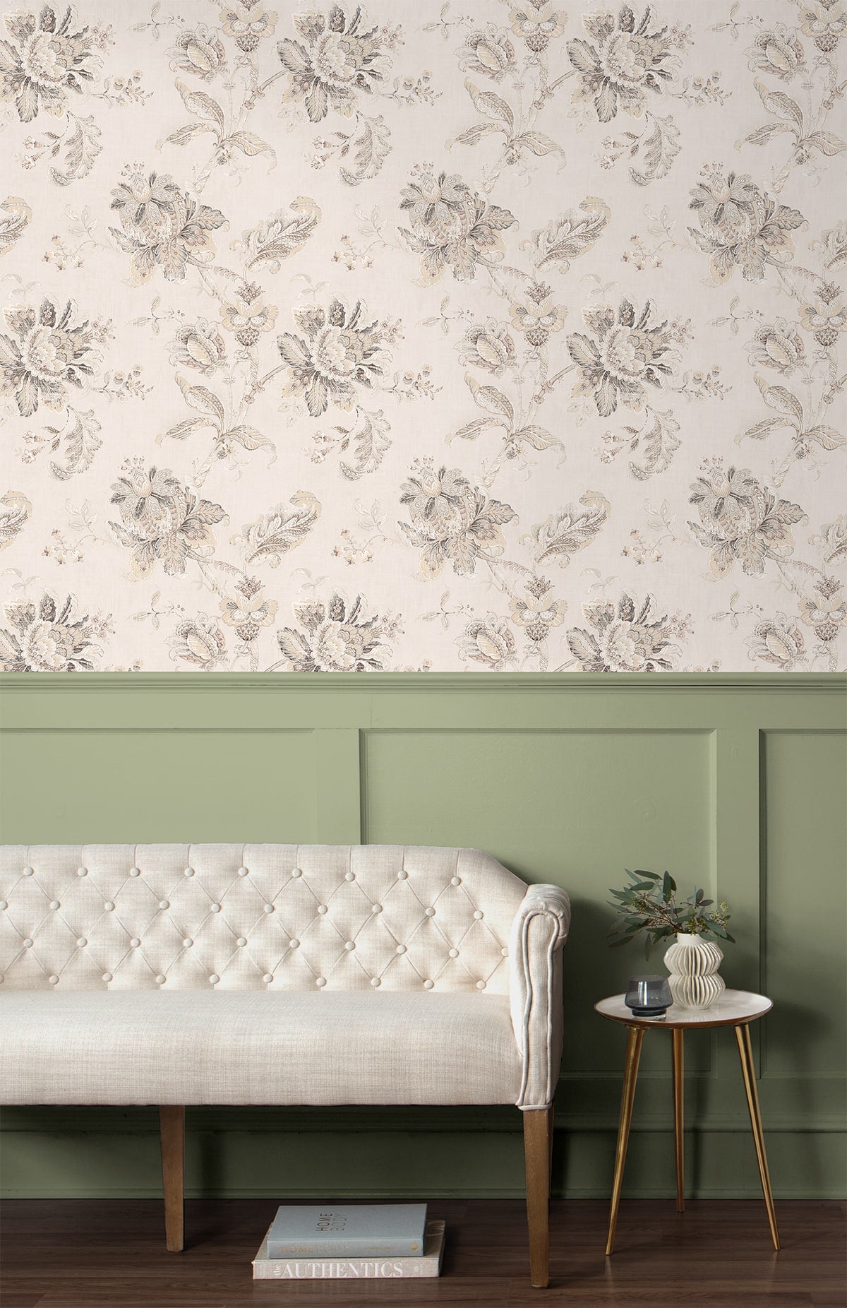 Anelda Jacobean Peel and Stick wallpaper in linen and latte color - pattern number NW59105 - by NextWall in the Peel and Stick Wallpaper by Nextwall collection