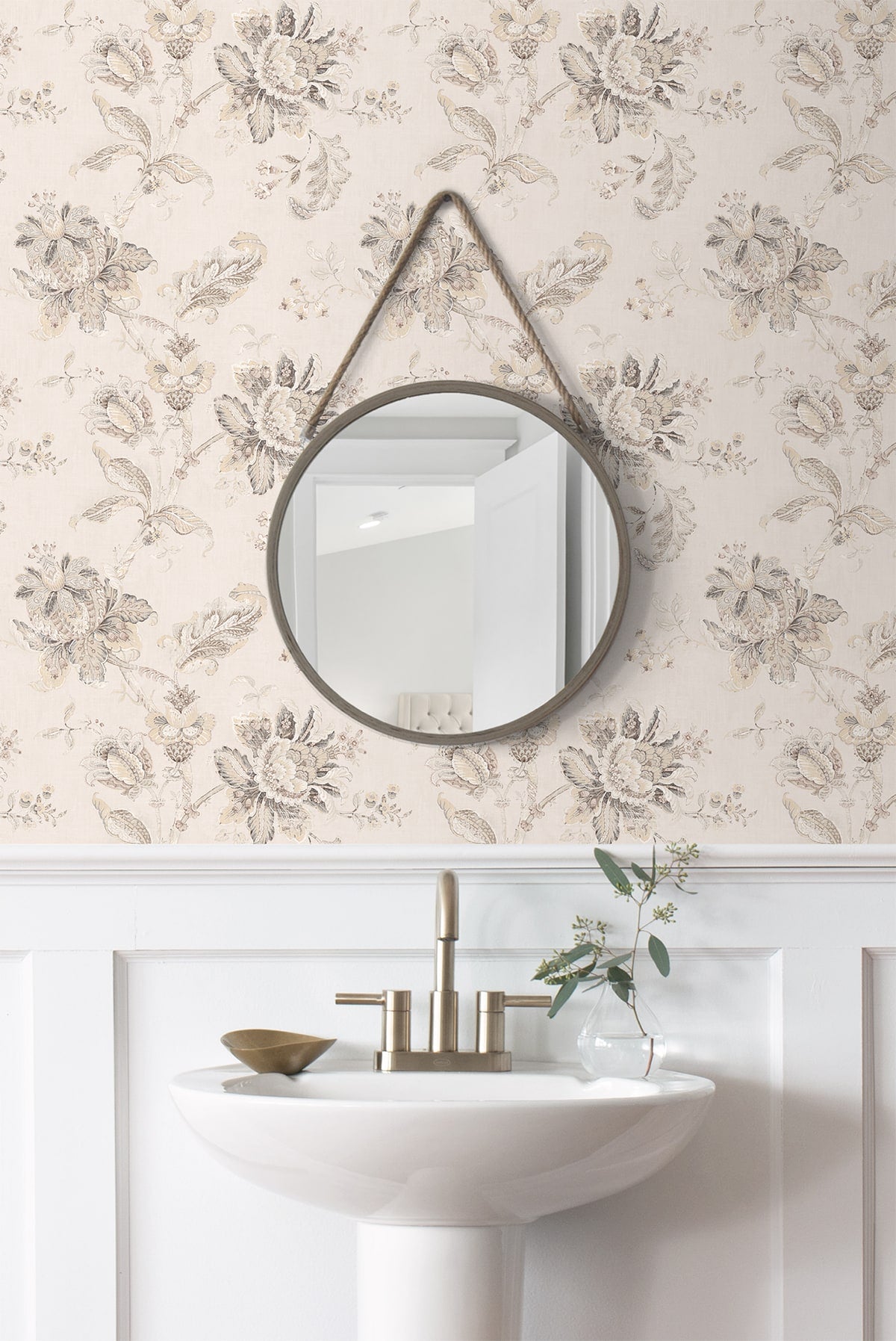 Anelda Jacobean Peel and Stick wallpaper in linen and latte color - pattern number NW59105 - by NextWall in the Peel and Stick Wallpaper by Nextwall collection