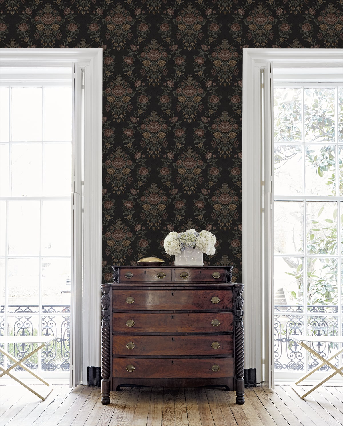 Hasset Tapestry Floral Peel and Stick wallpaper in wrought iron color - pattern number NW59200 - by NextWall in the Peel and Stick Wallpaper by Nextwall collection
