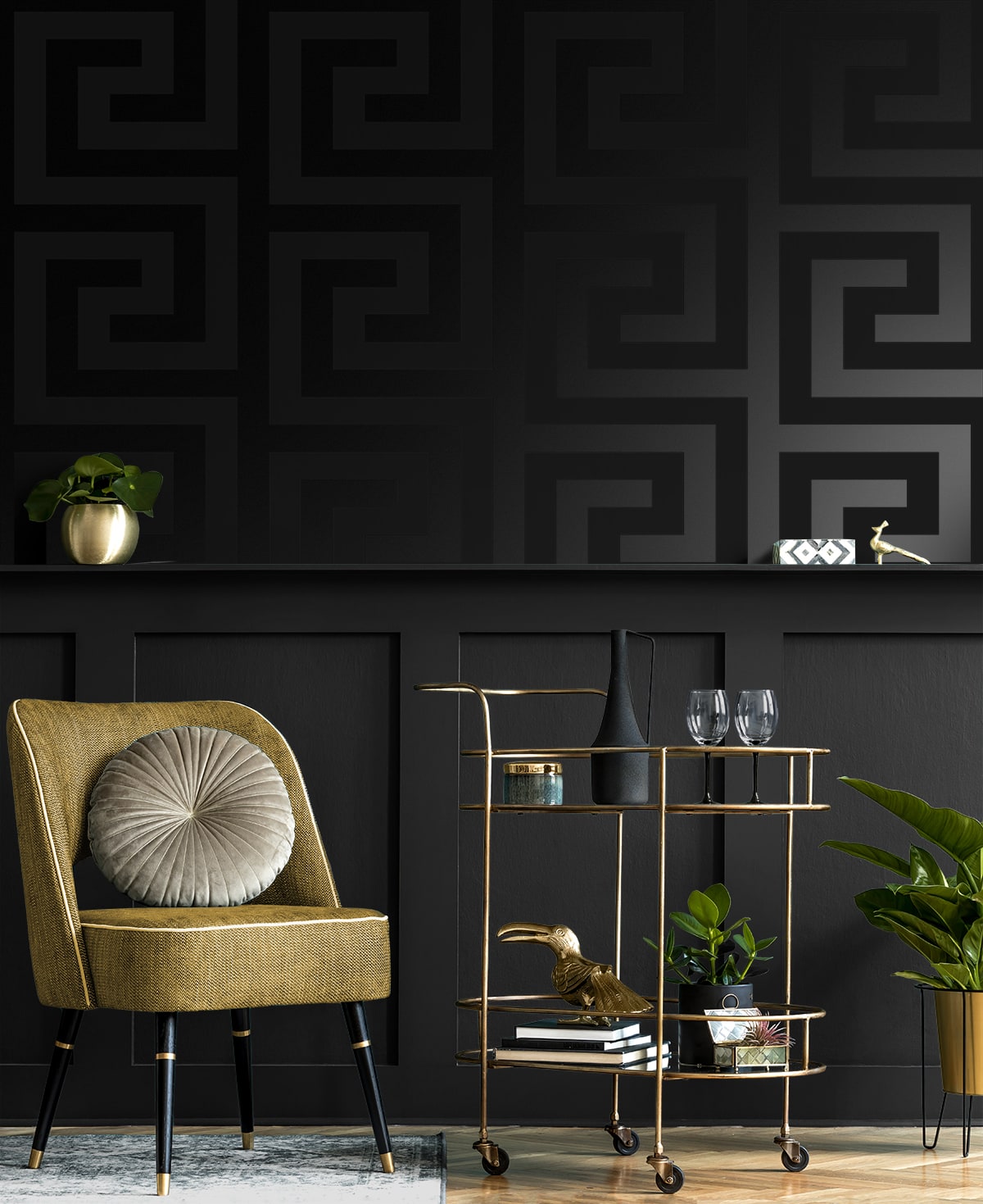 Geometric Maze Peel and Stick fabric in onyx color - pattern number NW59400 - by NextWall in the Peel and Stick Wallpaper by Nextwall collection