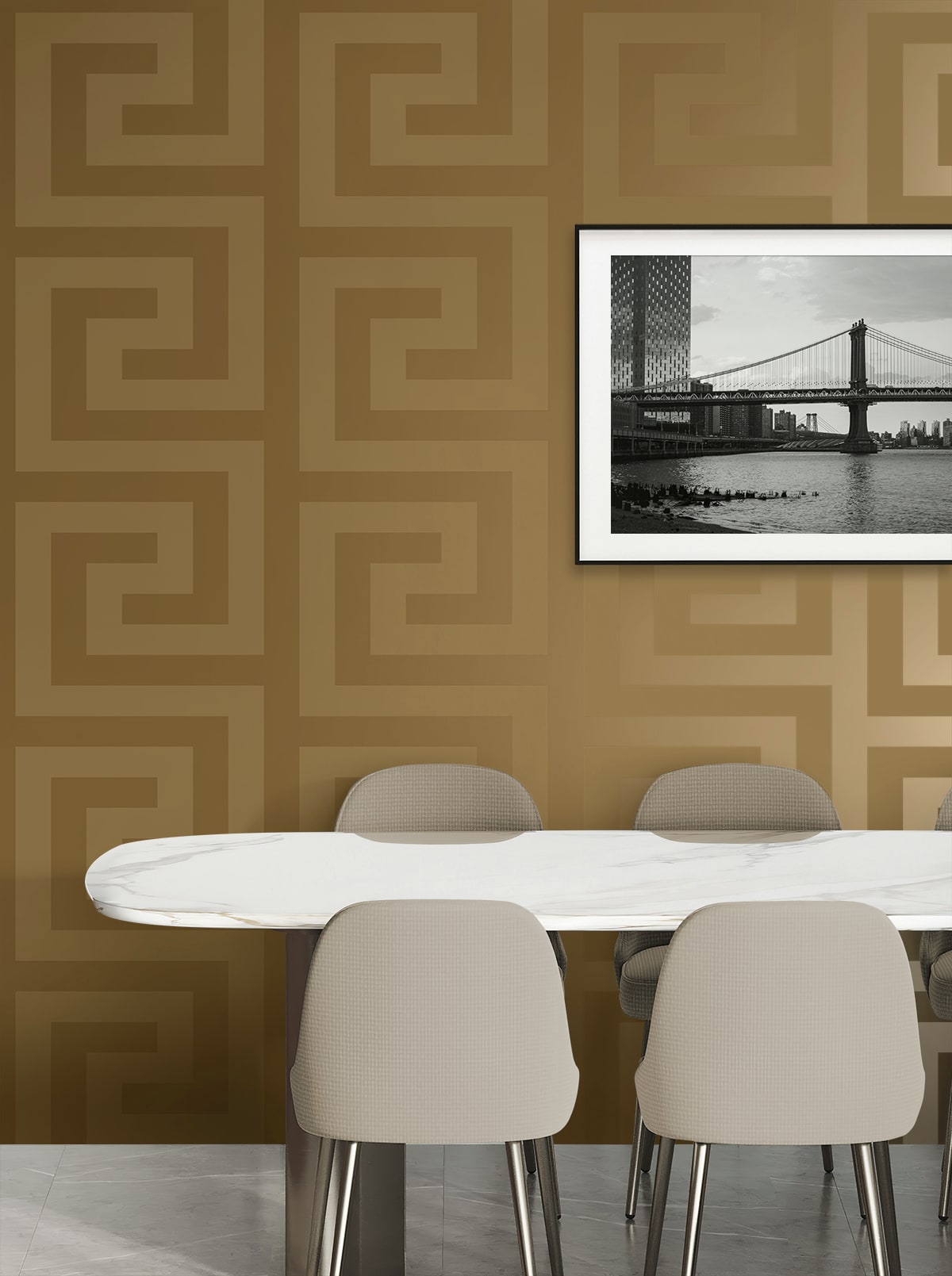 Geometric Maze Peel and Stick wallpaper in antique gold color - pattern number NW59405 - by NextWall in the Peel and Stick Wallpaper by Nextwall collection