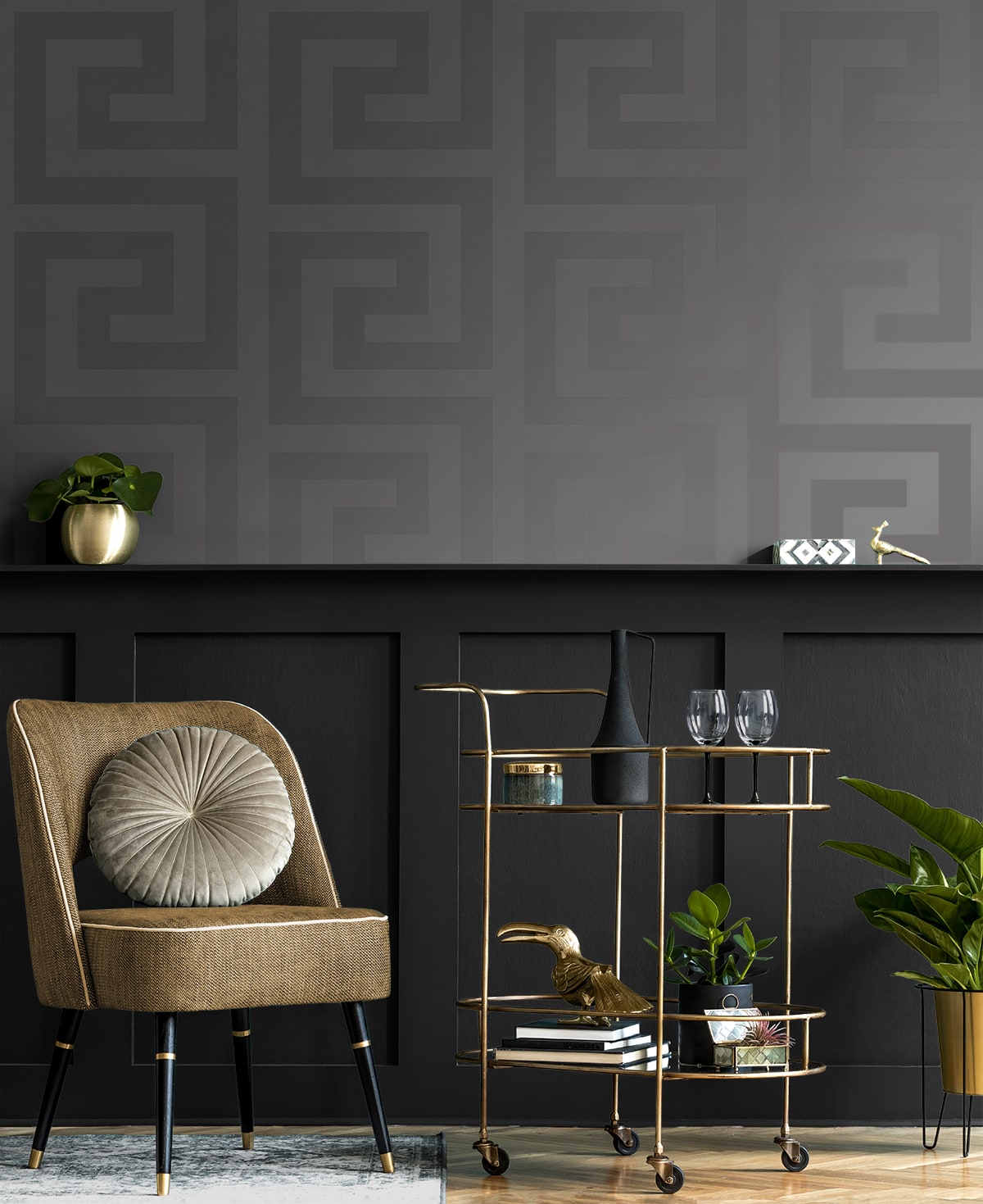 Geometric Maze Peel and Stick wallpaper in graphite color - pattern number NW59408 - by NextWall in the Peel and Stick Wallpaper by Nextwall collection