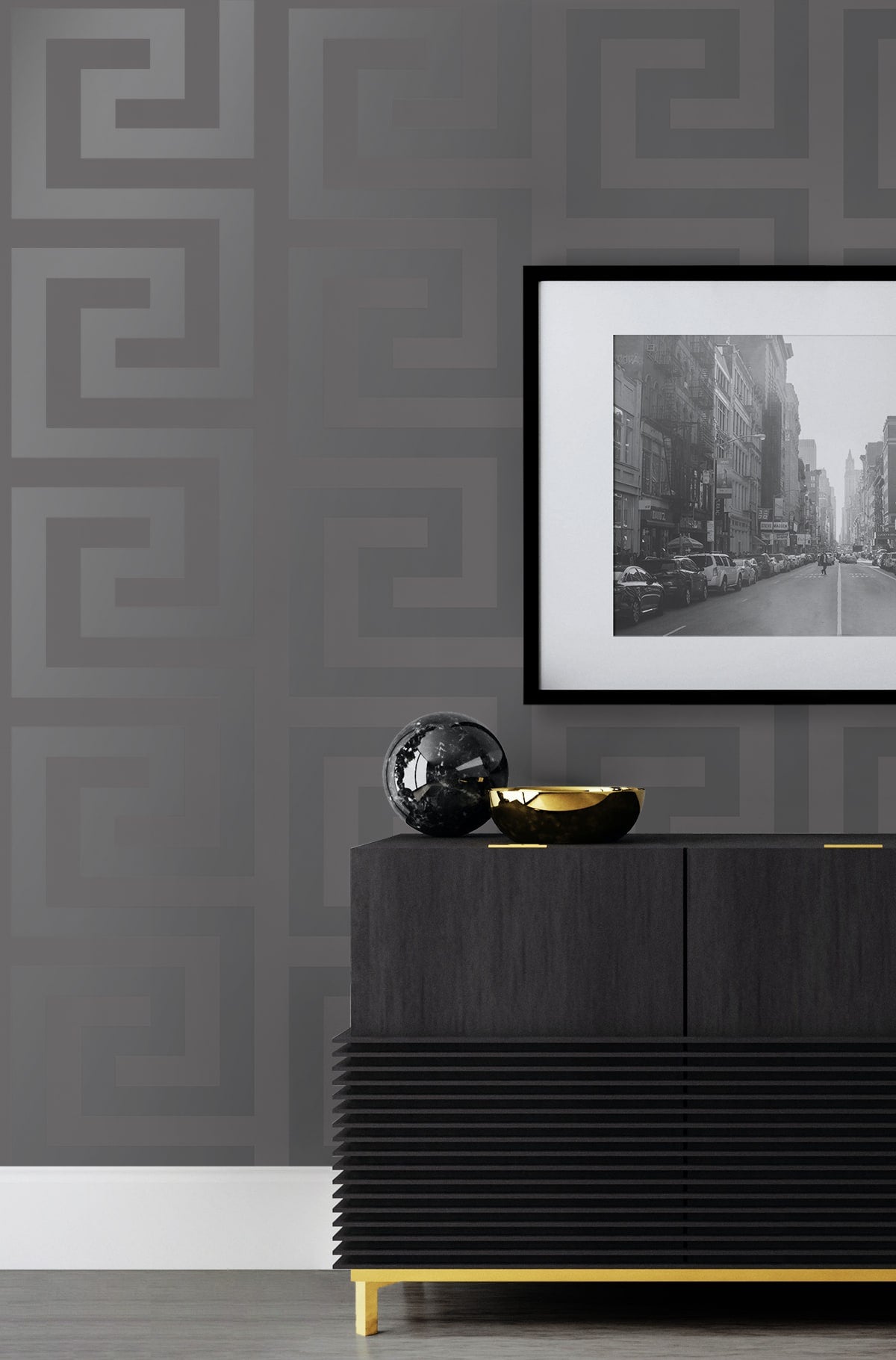 Geometric Maze Peel and Stick wallpaper in graphite color - pattern number NW59408 - by NextWall in the Peel and Stick Wallpaper by Nextwall collection