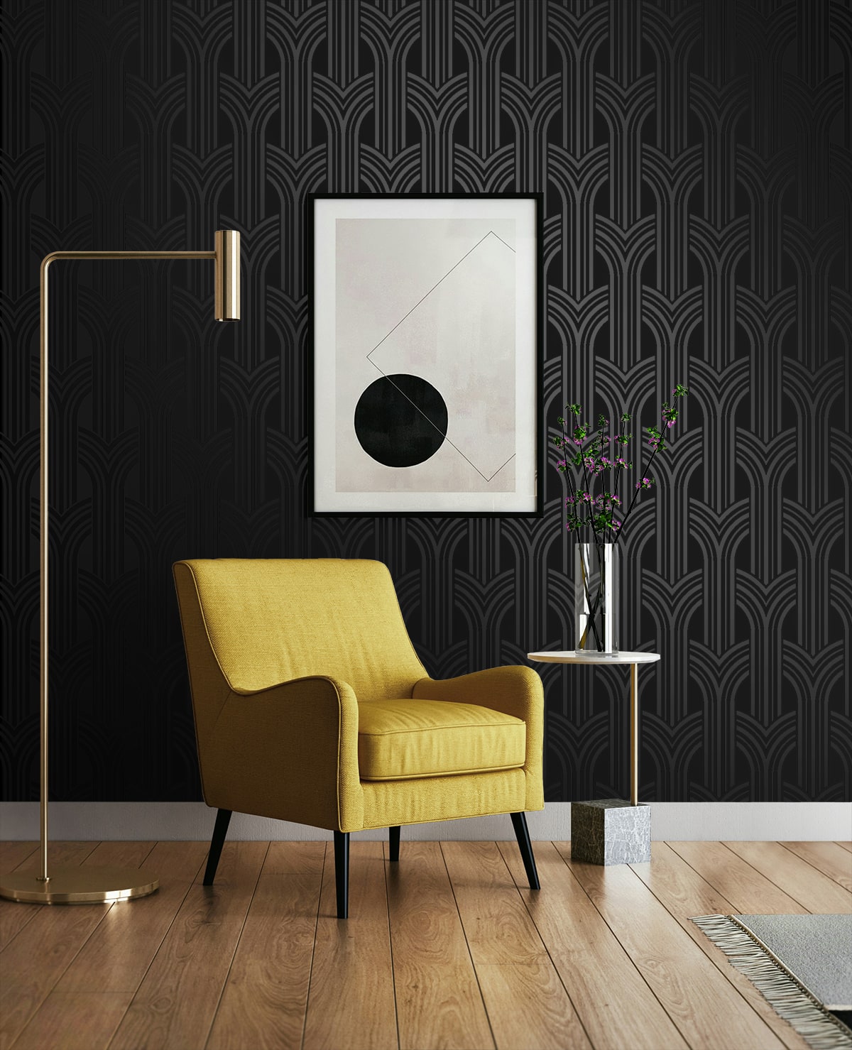 Geometric Arches Peel and Stick wallpaper in onyx color - pattern number NW59500 - by NextWall in the Peel and Stick Wallpaper by Nextwall collection