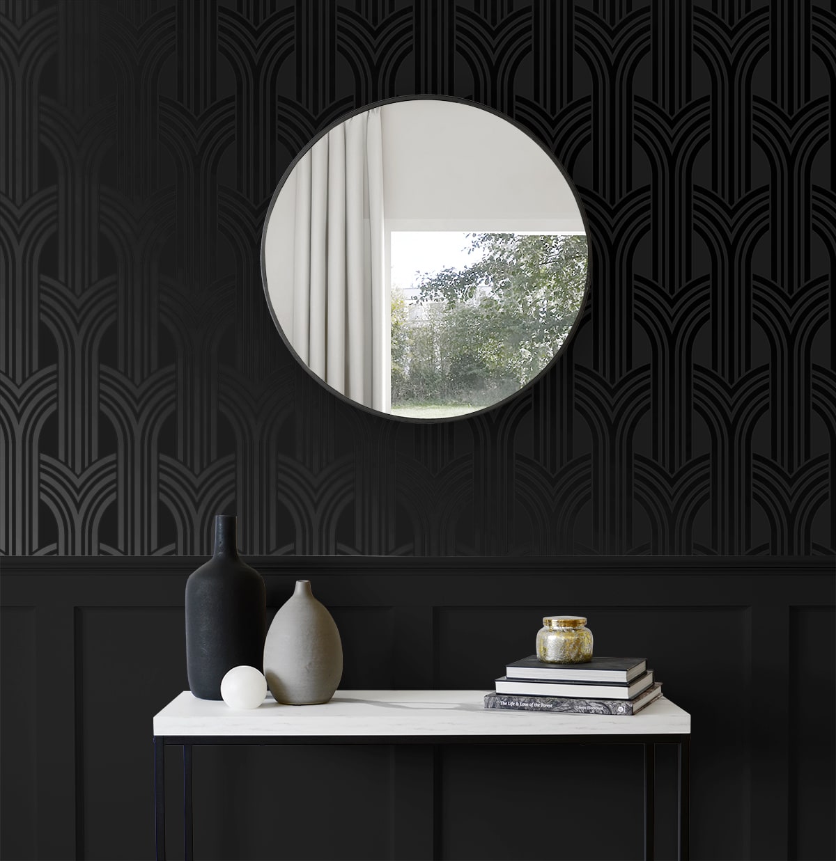 Geometric Arches Peel and Stick wallpaper in onyx color - pattern number NW59500 - by NextWall in the Peel and Stick Wallpaper by Nextwall collection