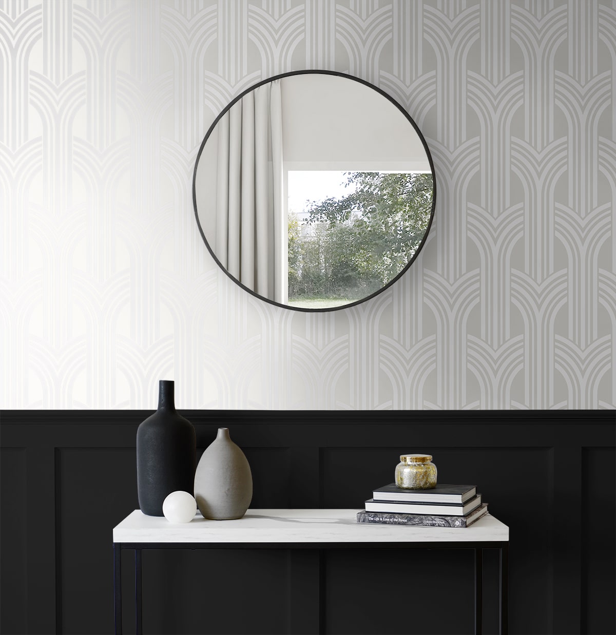 Geometric Arches Peel and Stick wallpaper in pearl color - pattern number NW59510 - by NextWall in the Peel and Stick Wallpaper by Nextwall collection