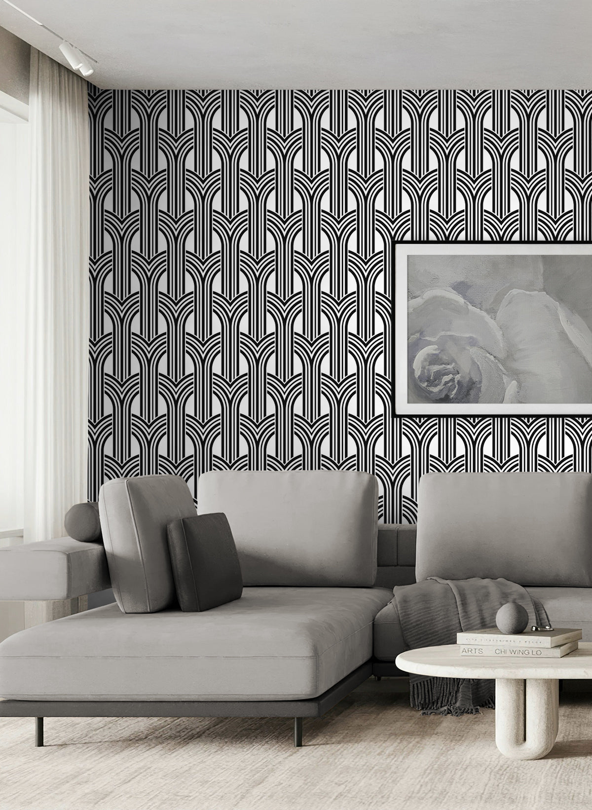 Geometric Arches Peel and Stick wallpaper in ebony and lace color - pattern number NW59520 - by NextWall in the Peel and Stick Wallpaper by Nextwall collection