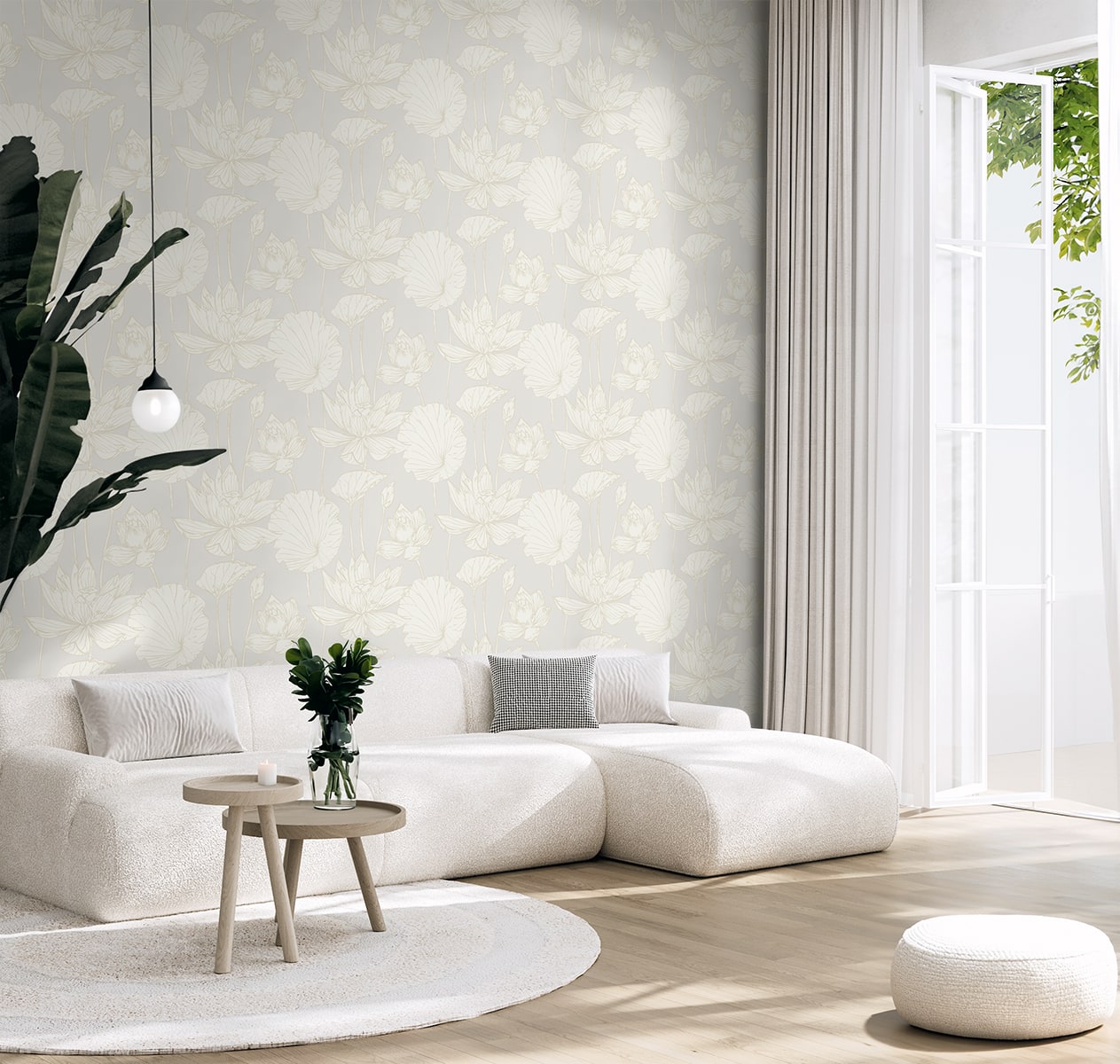 Lotus Garden Floral Peel and Stick wallpaper in pearl color - pattern number NW59700 - by NextWall in the Peel and Stick Wallpaper by Nextwall collection