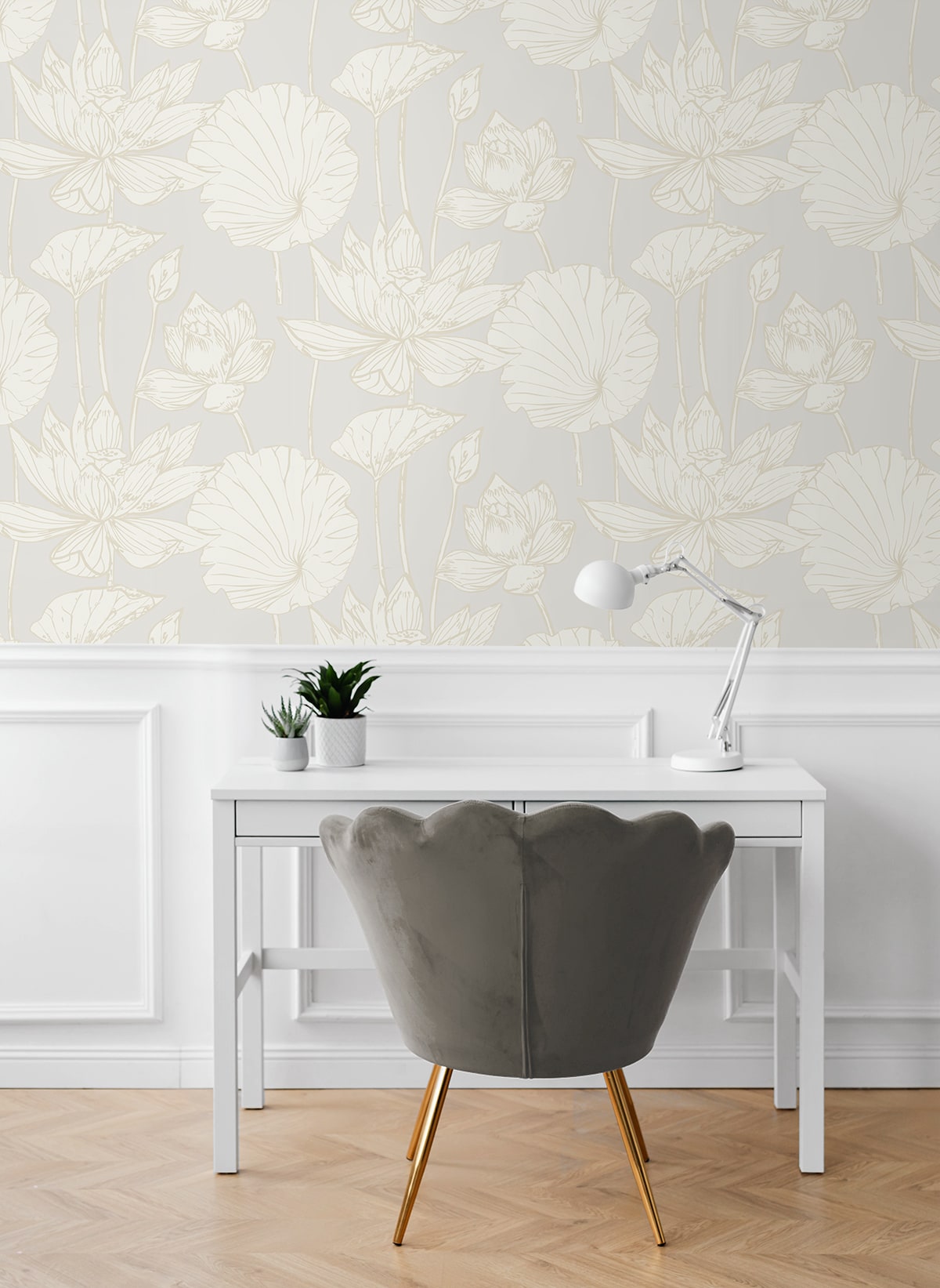 Lotus Garden Floral Peel and Stick wallpaper in pearl color - pattern number NW59700 - by NextWall in the Peel and Stick Wallpaper by Nextwall collection