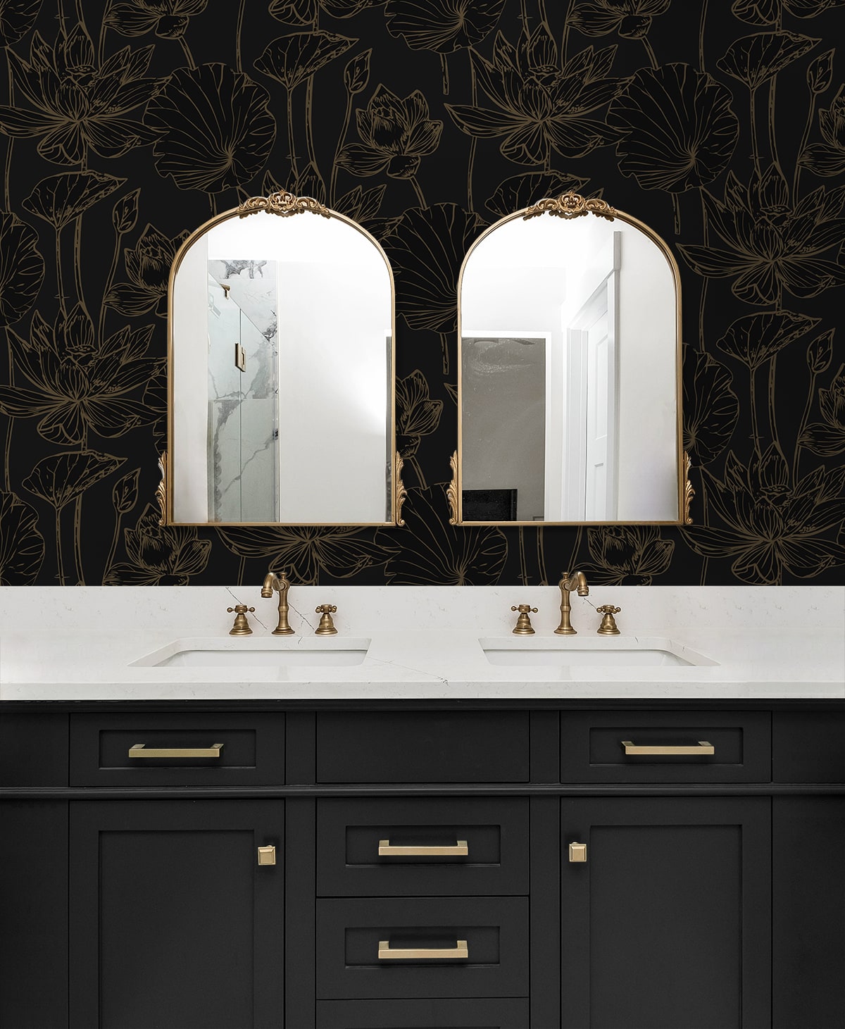 Lotus Garden Floral Peel and Stick wallpaper in wrought iron and gold color - pattern number NW59710 - by NextWall in the Peel and Stick Wallpaper by Nextwall collection