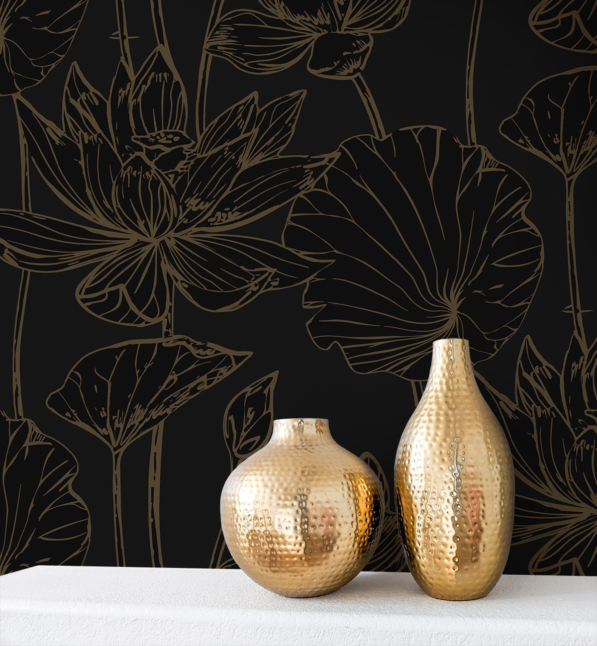 Lotus Garden Floral Peel and Stick wallpaper in wrought iron and gold color - pattern number NW59710 - by NextWall in the Peel and Stick Wallpaper by Nextwall collection