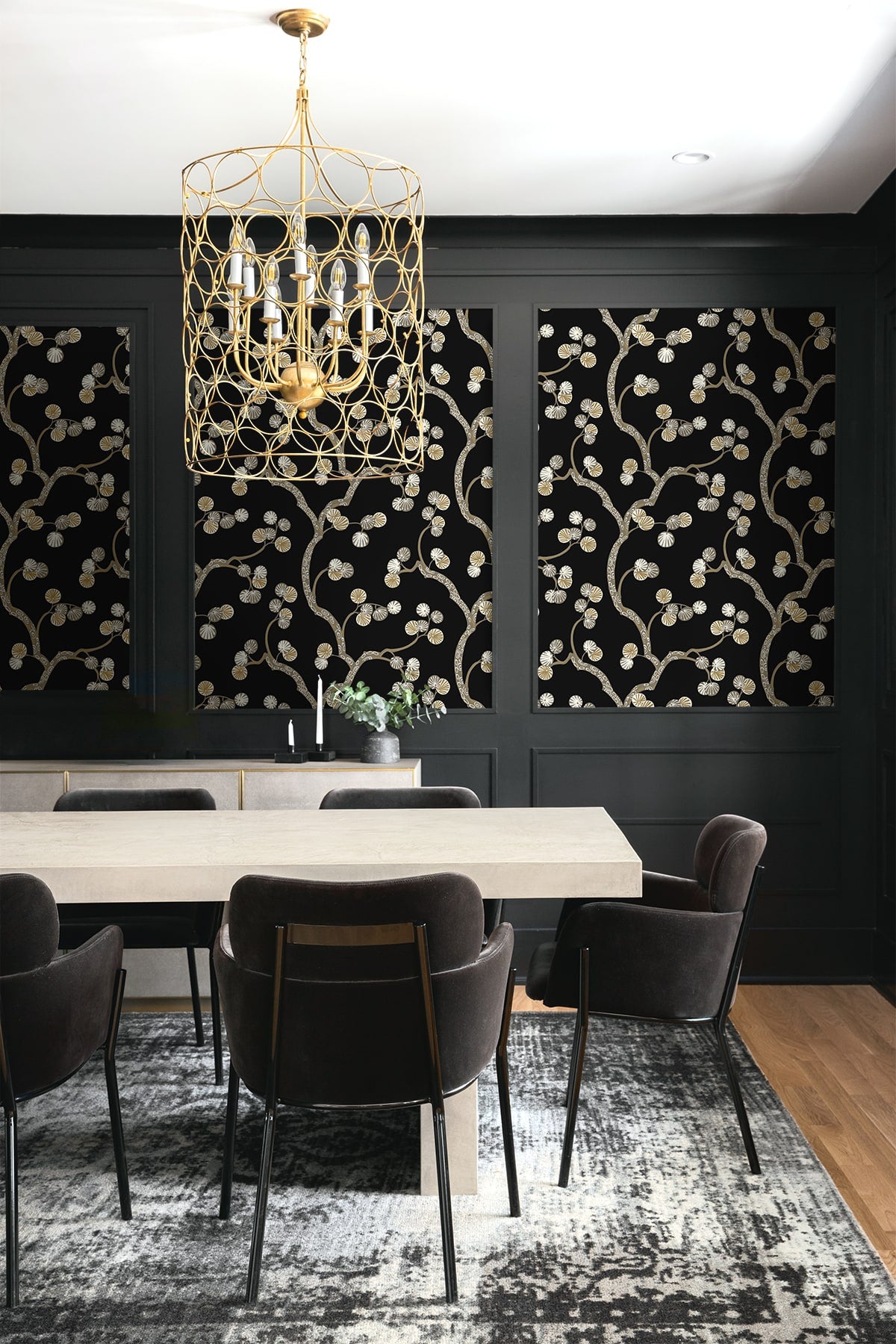 Woodland Whimsy Peel and Stick wallpaper in ebony and gold color - pattern number NW59810 - by NextWall in the Peel and Stick Wallpaper by Nextwall collection