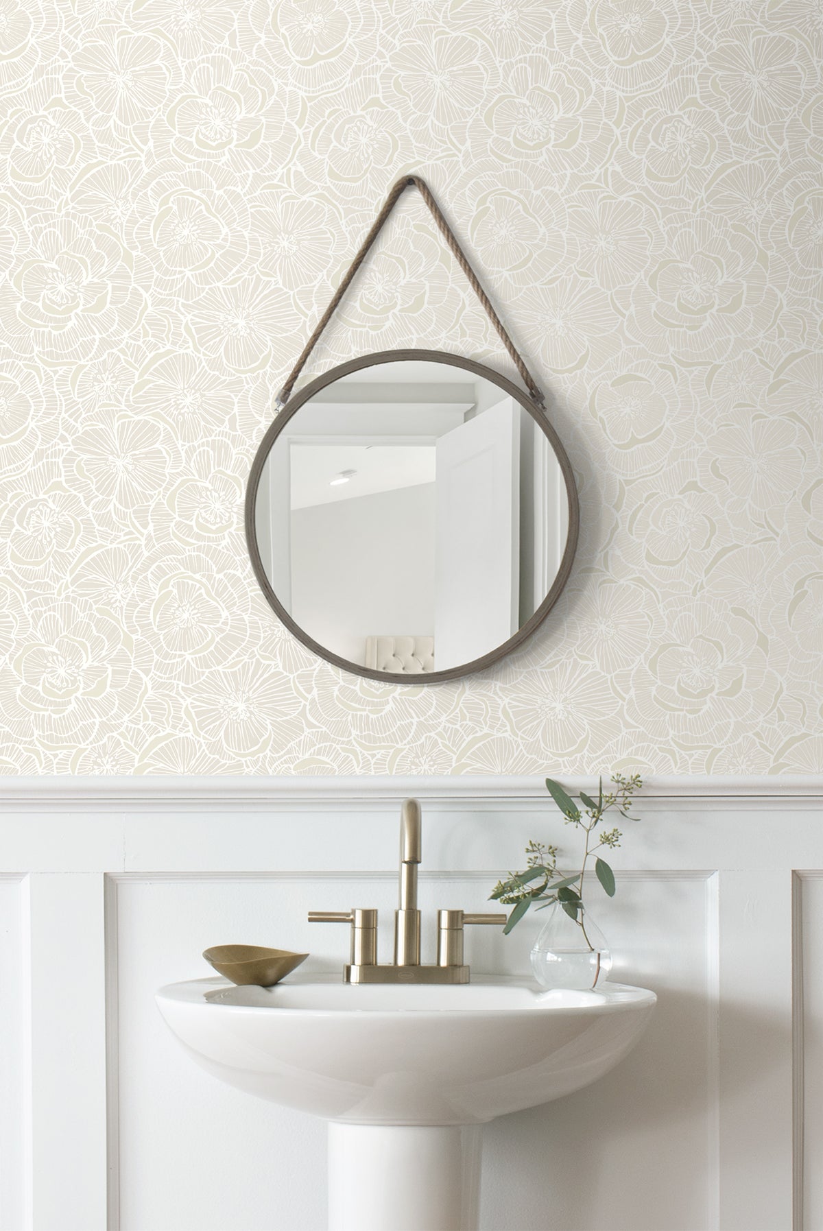 Camellia Floral Peel and Stick wallpaper in metallic pearl color - pattern number NW60000 - by NextWall in the Peel and Stick Wallpaper by Nextwall collection