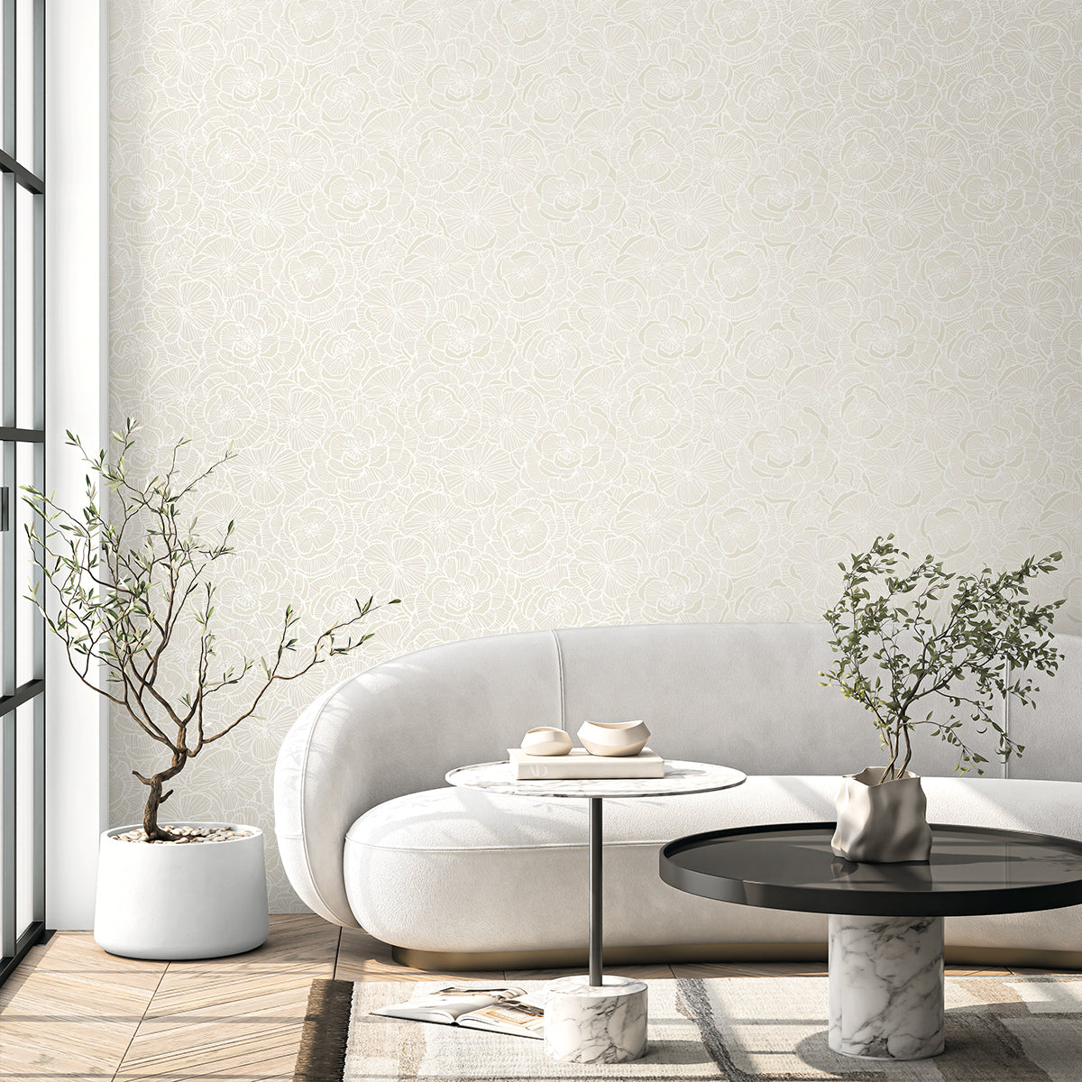 Camellia Floral Peel and Stick wallpaper in metallic pearl color - pattern number NW60000 - by NextWall in the Peel and Stick Wallpaper by Nextwall collection