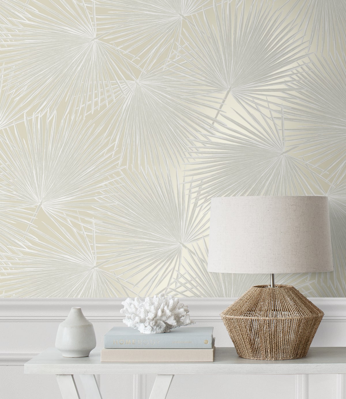 Palmate Leaf Frond Peel and Stick wallpaper in pearl color - pattern number NW60100 - by NextWall in the Peel and Stick Wallpaper by Nextwall collection