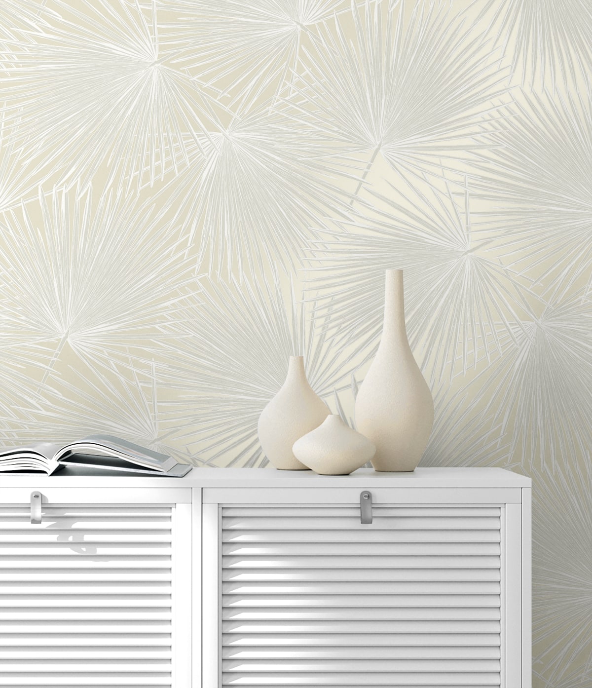 Palmate Leaf Frond Peel and Stick wallpaper in pearl color - pattern number NW60100 - by NextWall in the Peel and Stick Wallpaper by Nextwall collection