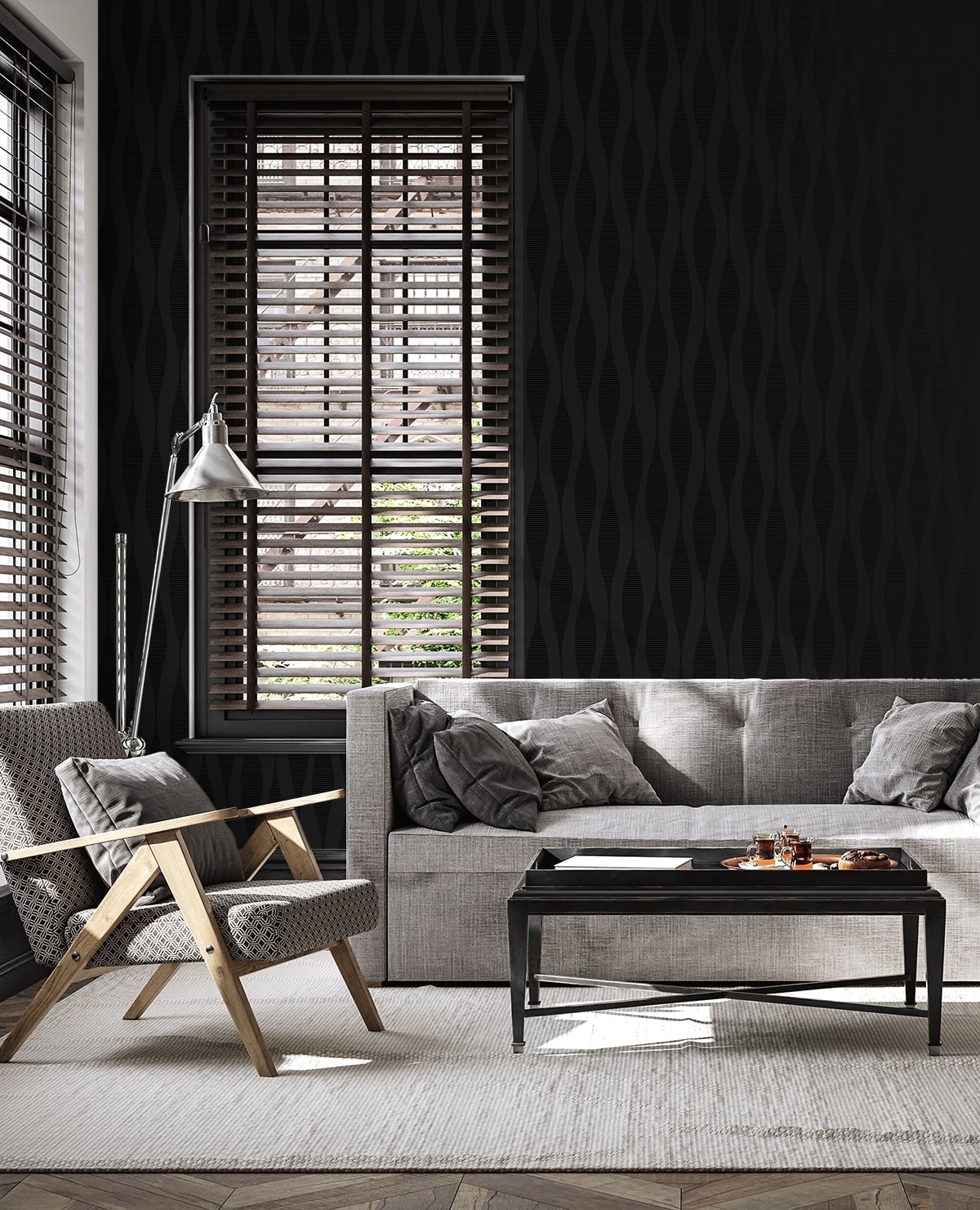 Ikat Ellipse Peel and Stick wallpaper in jet black color - pattern number NW60200 - by NextWall in the Peel and Stick Wallpaper by Nextwall collection