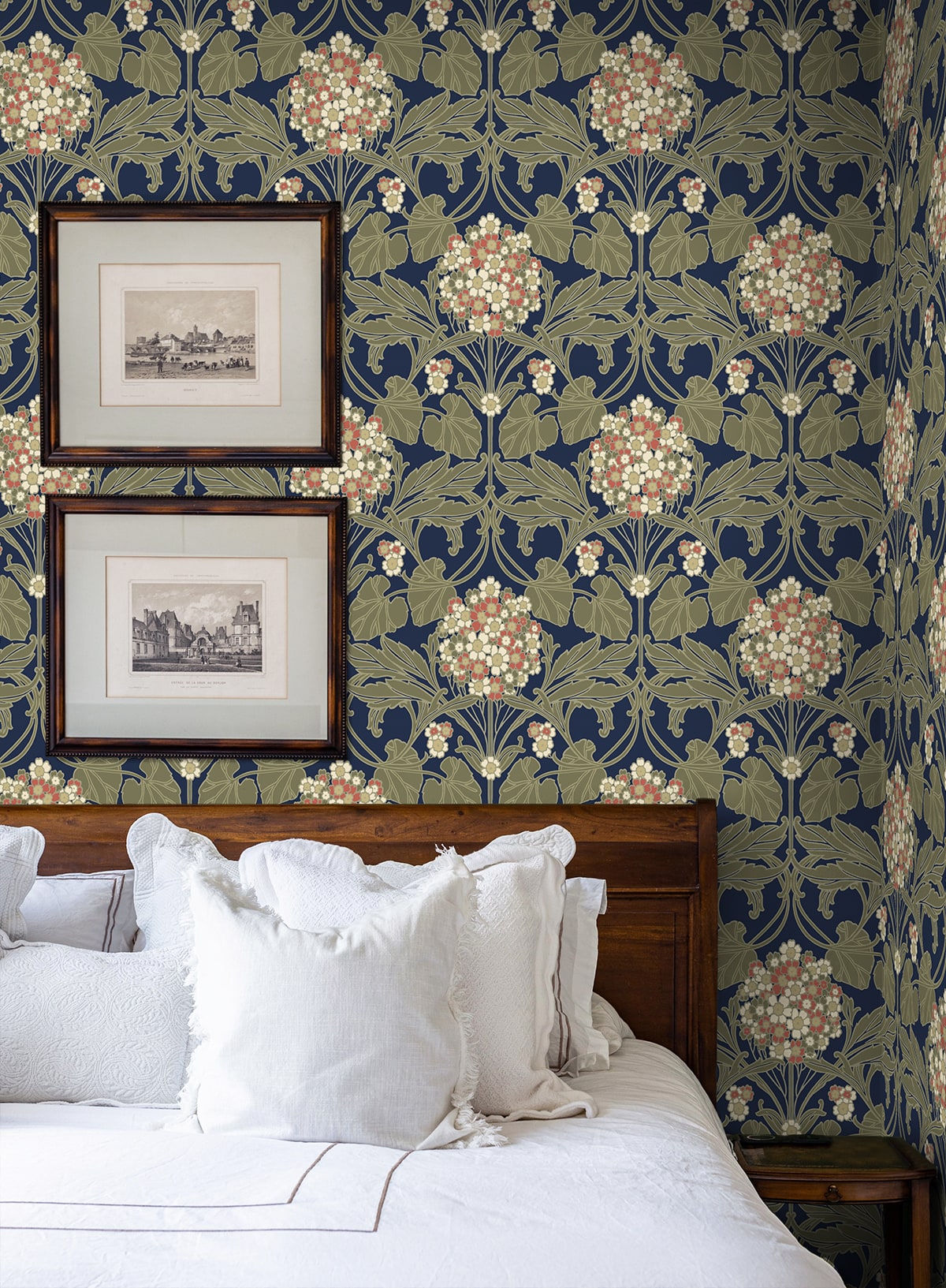 Hydrangea Floral Peel and Stick wallpaper in dark blue and terra cotta color - pattern number NW60402 - by NextWall in the Peel and Stick Wallpaper by Nextwall collection