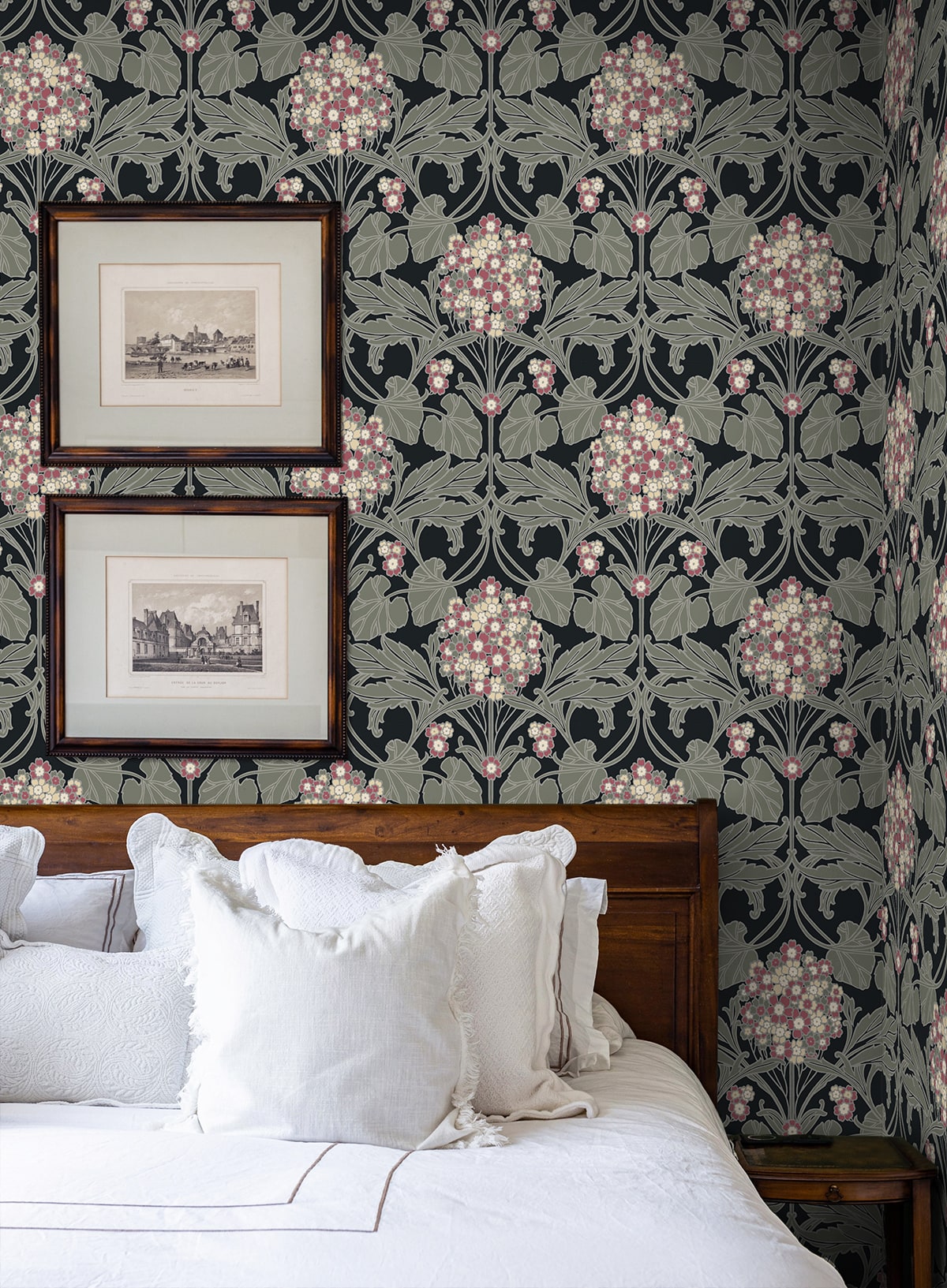 Hydrangea Floral Peel and Stick wallpaper in black and rosewood color - pattern number NW60410 - by NextWall in the Peel and Stick Wallpaper by Nextwall collection