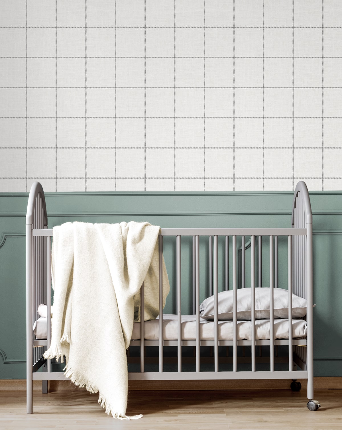 Classic Striped Check Peel and Stick wallpaper in charcoal and linen color - pattern number NW60600 - by NextWall in the Peel and Stick Wallpaper by Nextwall collection