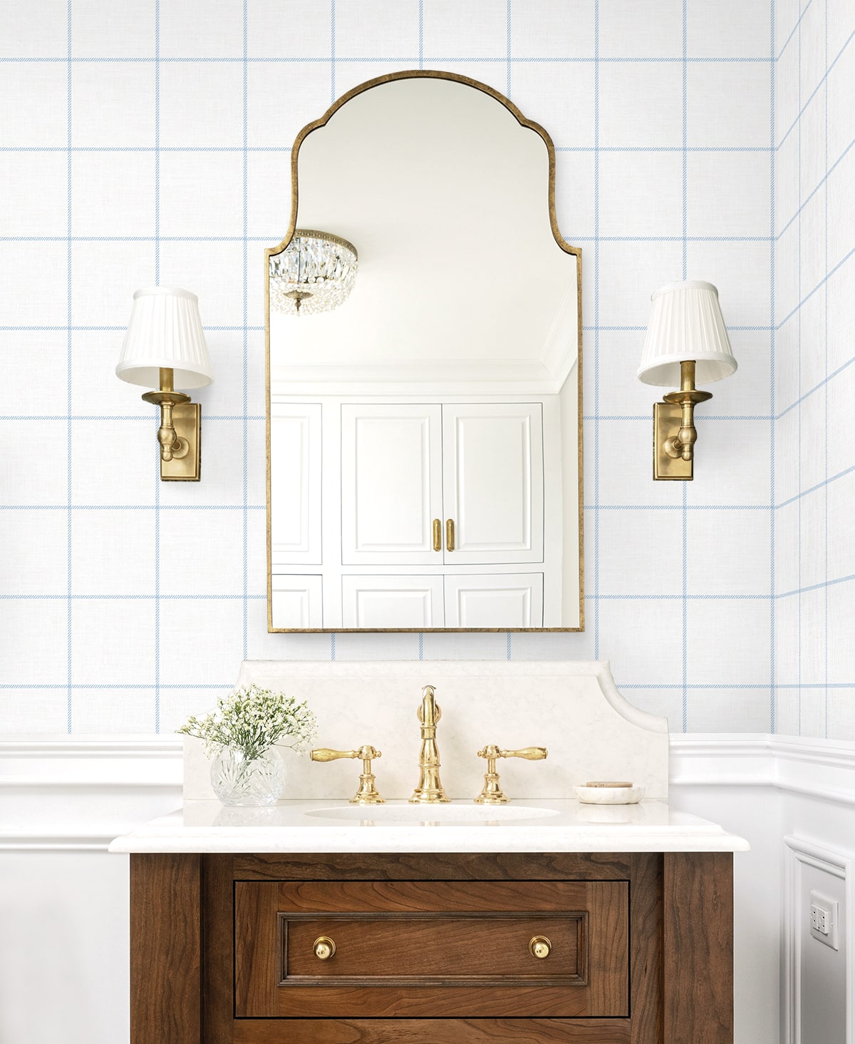 Classic Striped Check Peel and Stick wallpaper in sky blue and linen color - pattern number NW60602 - by NextWall in the Peel and Stick Wallpaper by Nextwall collection