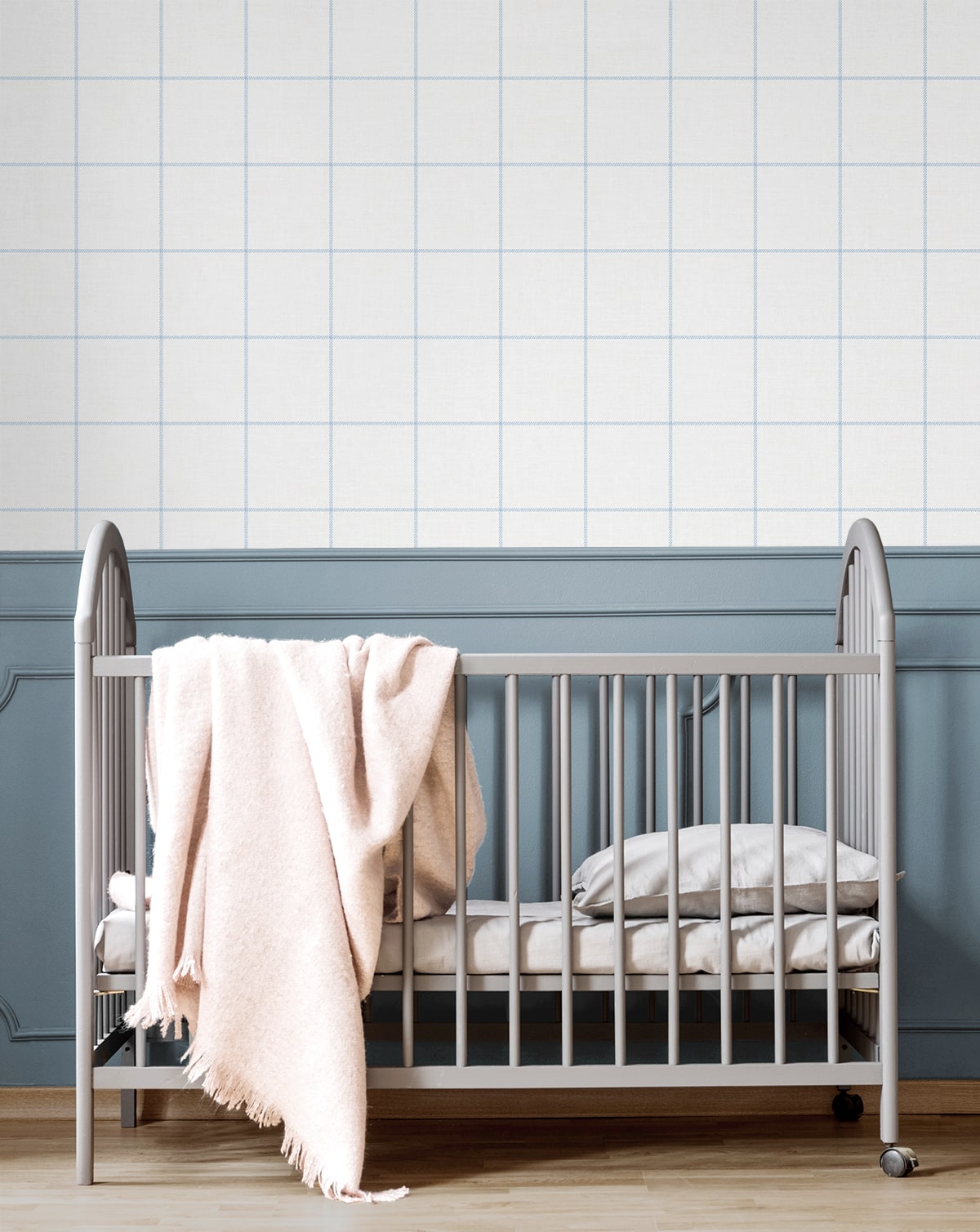 Classic Striped Check Peel and Stick wallpaper in sky blue and linen color - pattern number NW60602 - by NextWall in the Peel and Stick Wallpaper by Nextwall collection