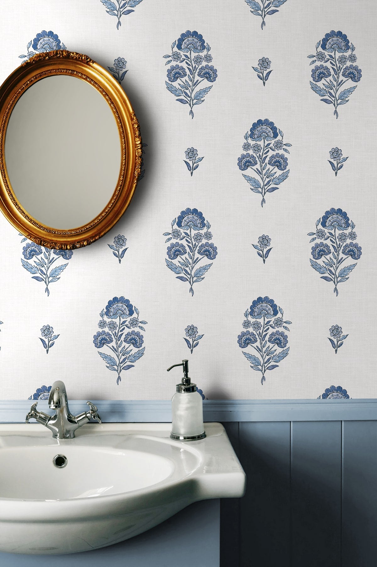 Floral Spot Peel and Stick wallpaper in delft blue color - pattern number NW60702 - by NextWall in the Peel and Stick Wallpaper by Nextwall collection