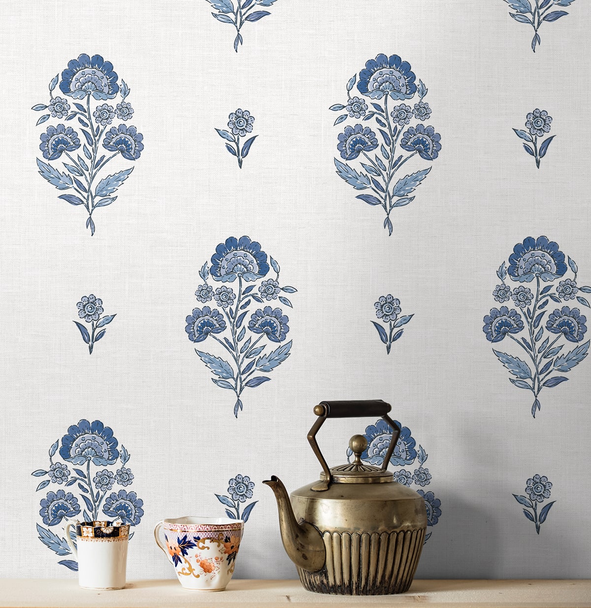 Floral Spot Peel and Stick wallpaper in delft blue color - pattern number NW60702 - by NextWall in the Peel and Stick Wallpaper by Nextwall collection