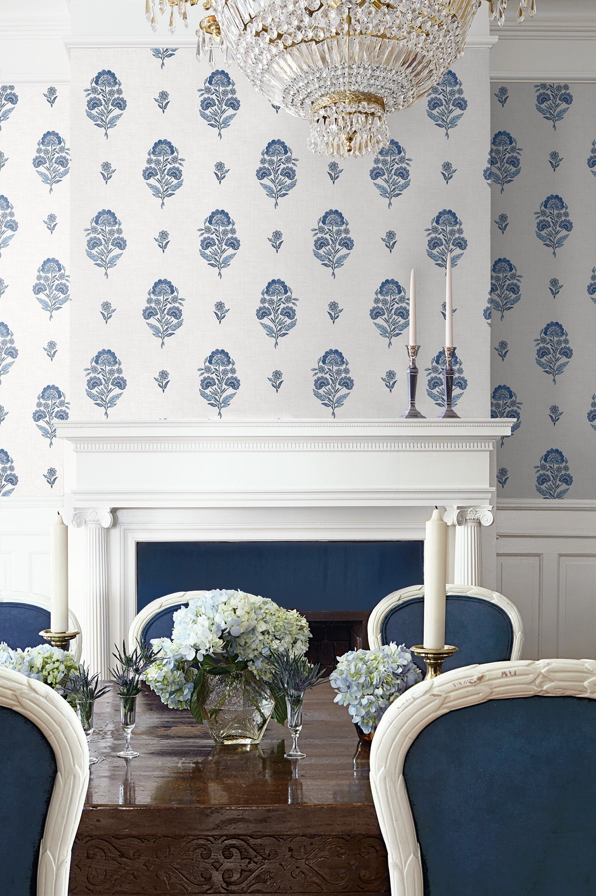 Floral Spot Peel and Stick wallpaper in delft blue color - pattern number NW60702 - by NextWall in the Peel and Stick Wallpaper by Nextwall collection