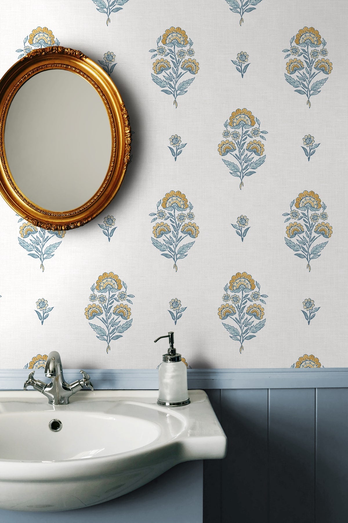 Floral Spot Peel and Stick wallpaper in marigold and seabreeze color - pattern number NW60703 - by NextWall in the Peel and Stick Wallpaper by Nextwall collection