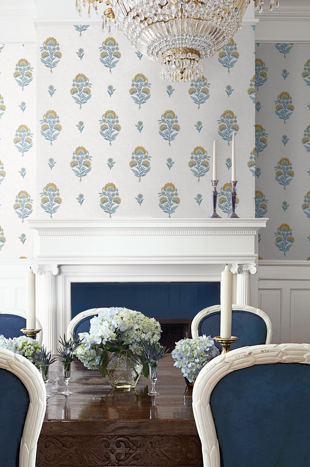 Floral Spot Peel and Stick wallpaper in marigold and seabreeze color - pattern number NW60703 - by NextWall in the Peel and Stick Wallpaper by Nextwall collection
