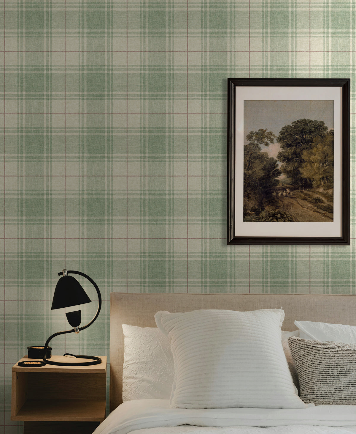 Linen Cut Plaid Peel and Stick Wallpaper in pine &amp; cabernet color - pattern number NW60804 - by NextWall in the Peel and Stick Wallpaper by Nextwall collection
