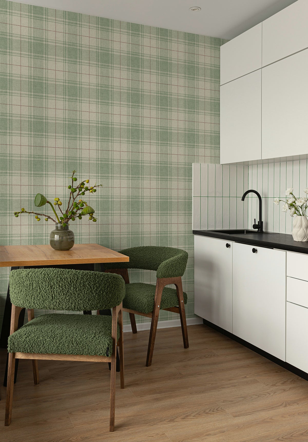 Linen Cut Plaid Peel and Stick Wallpaper in pine &amp; cabernet color - pattern number NW60804 - by NextWall in the Peel and Stick Wallpaper by Nextwall collection