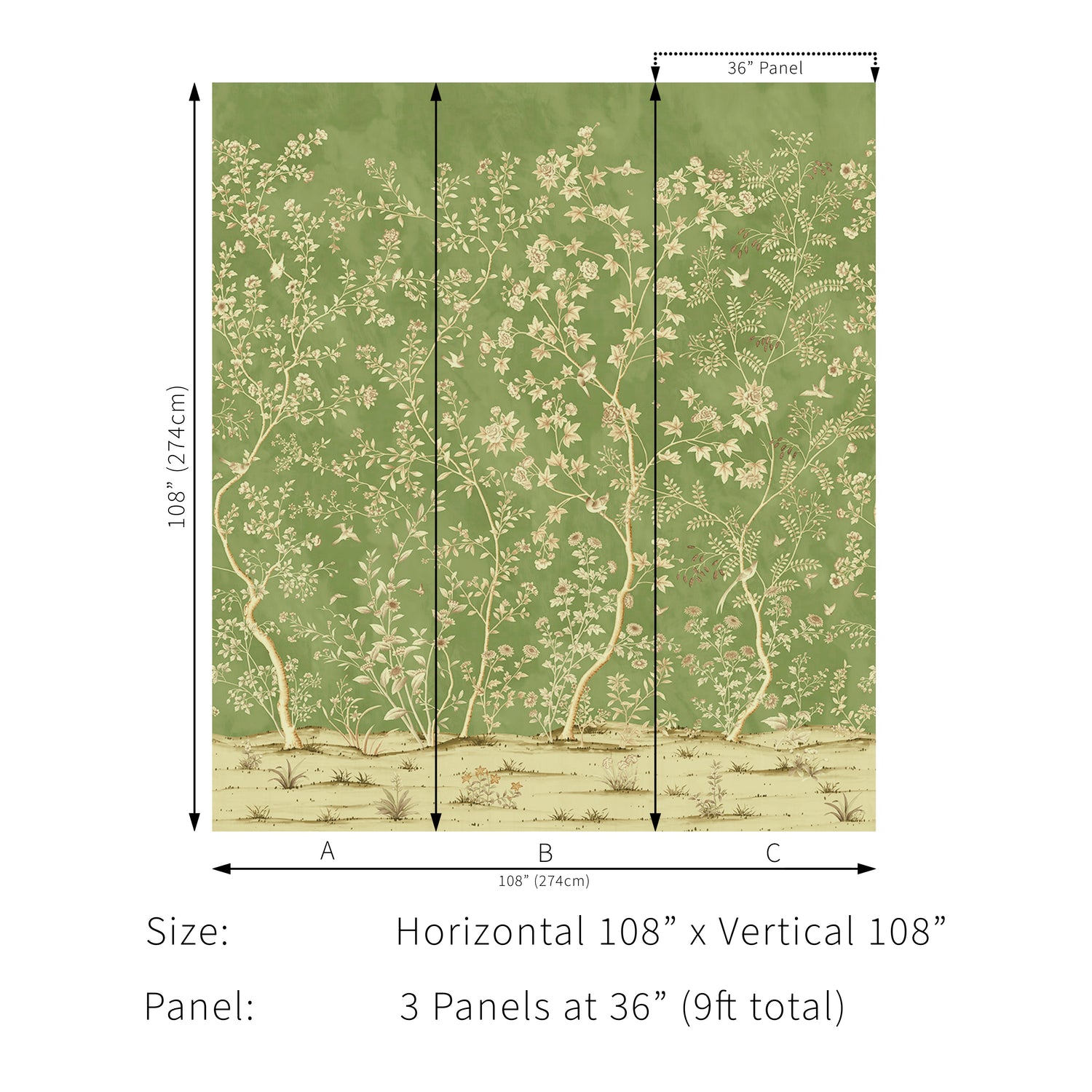 Beaujeu 3 Panel Mural in Sage color - pattern number P2016106.315.0 - by Lee Jofa in the Arley collection