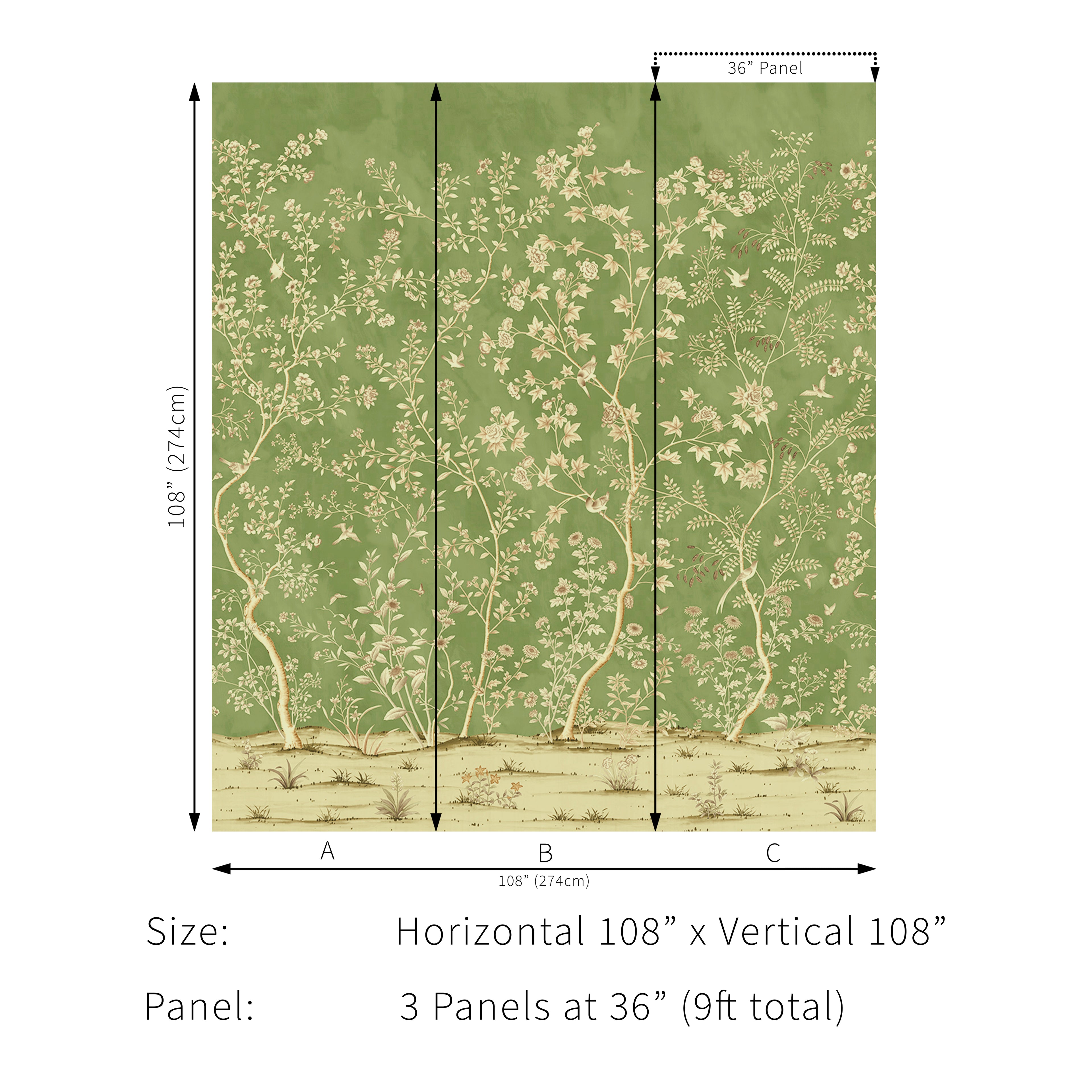 Beaujeu 3 Panel Mural in Sage color - pattern number P2016106.315.0 - by Lee Jofa in the Arley collection