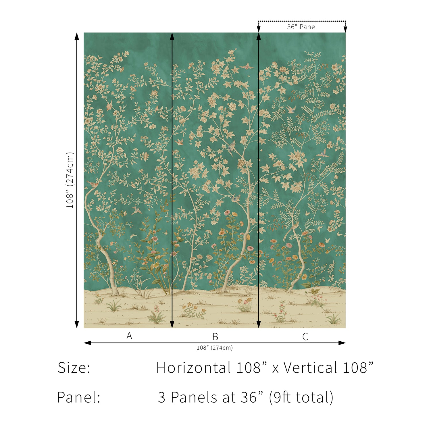 Beaujeu 3 Panel Mural in Teal color - pattern number P2016106.354.0 - by Lee Jofa in the Arley collection