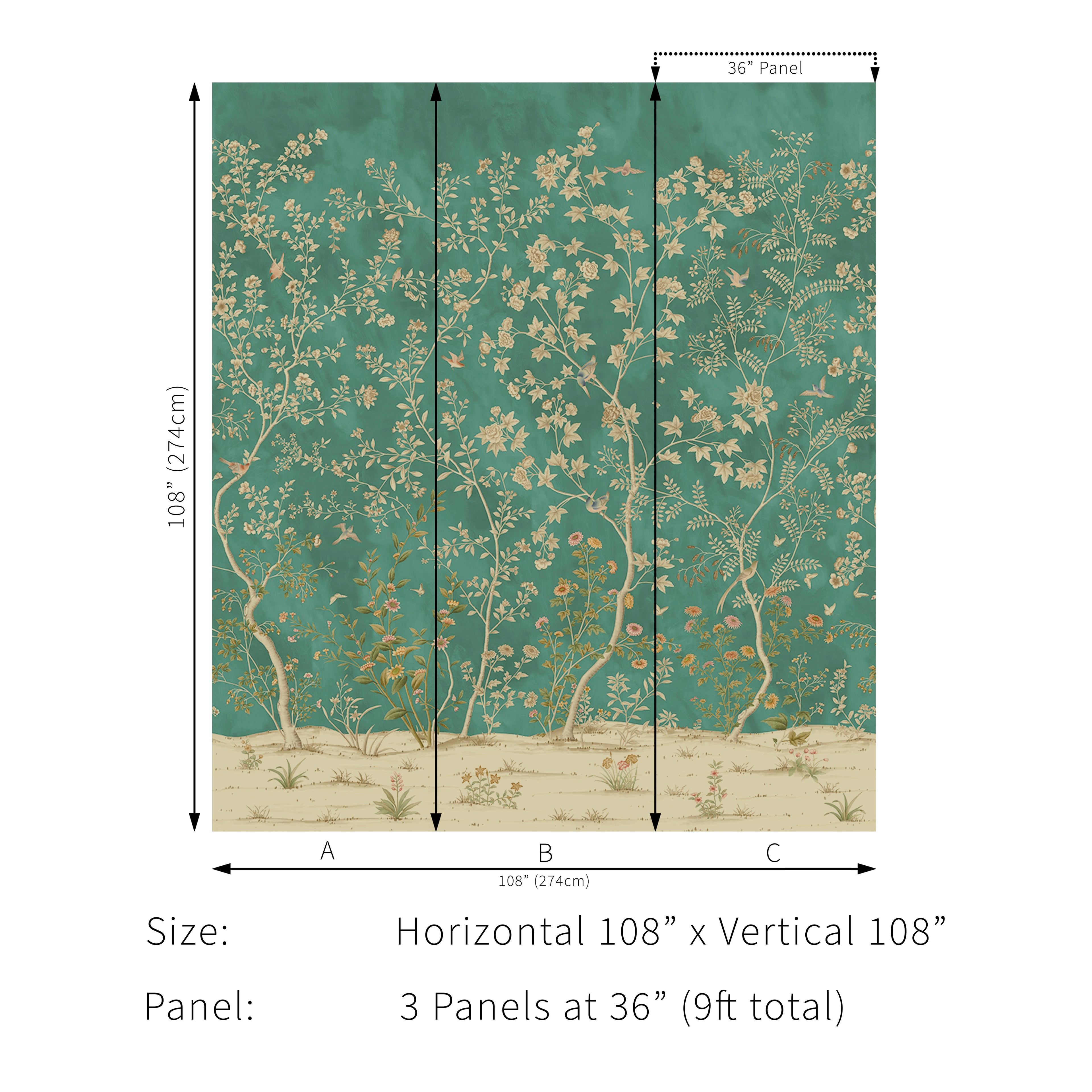 Beaujeu 3 Panel Mural in Teal color - pattern number P2016106.354.0 - by Lee Jofa in the Arley collection