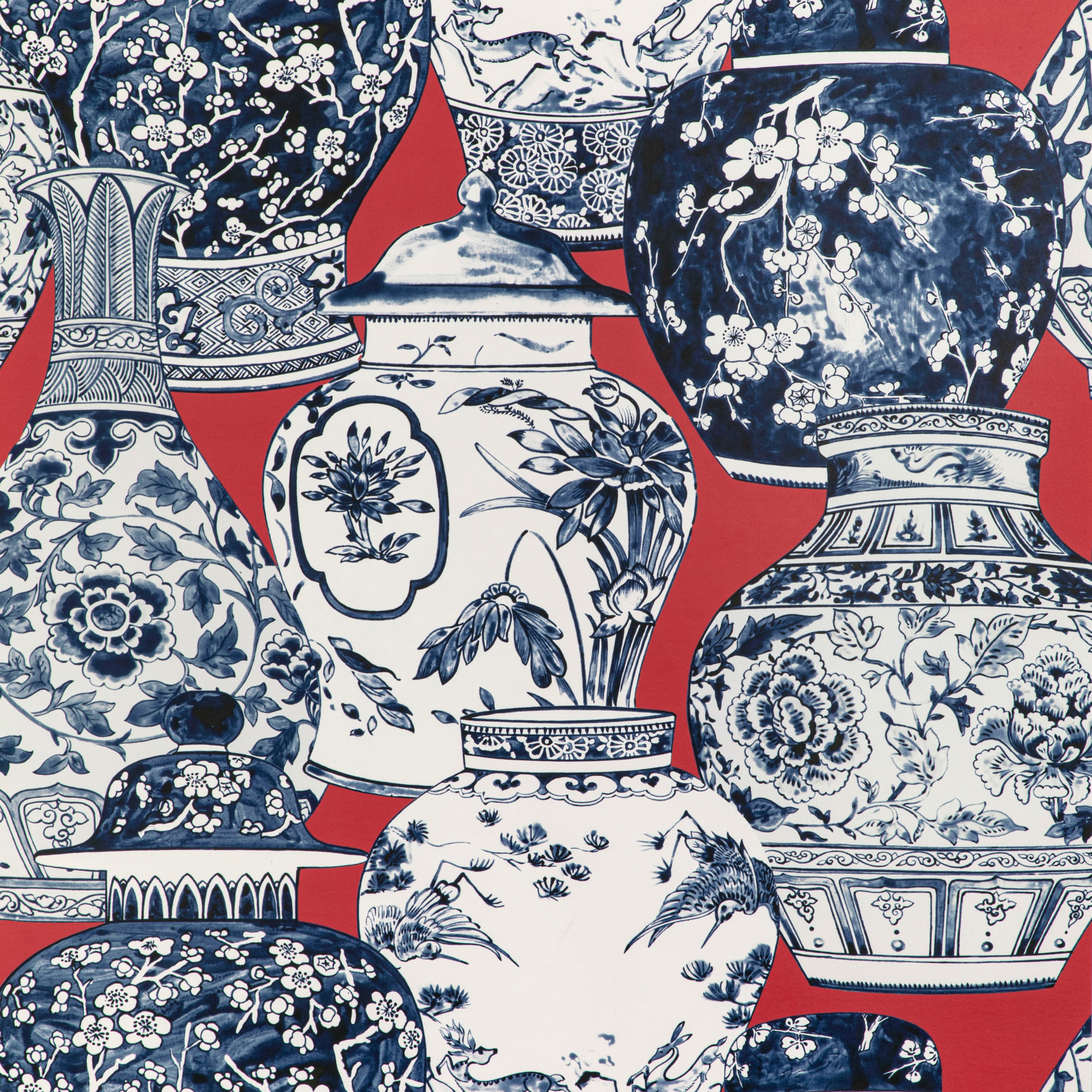 Pandan Wallpaper in Chili/Blue color - pattern number P2020108.1950.0 - by Lee Jofa in the Mindoro collection