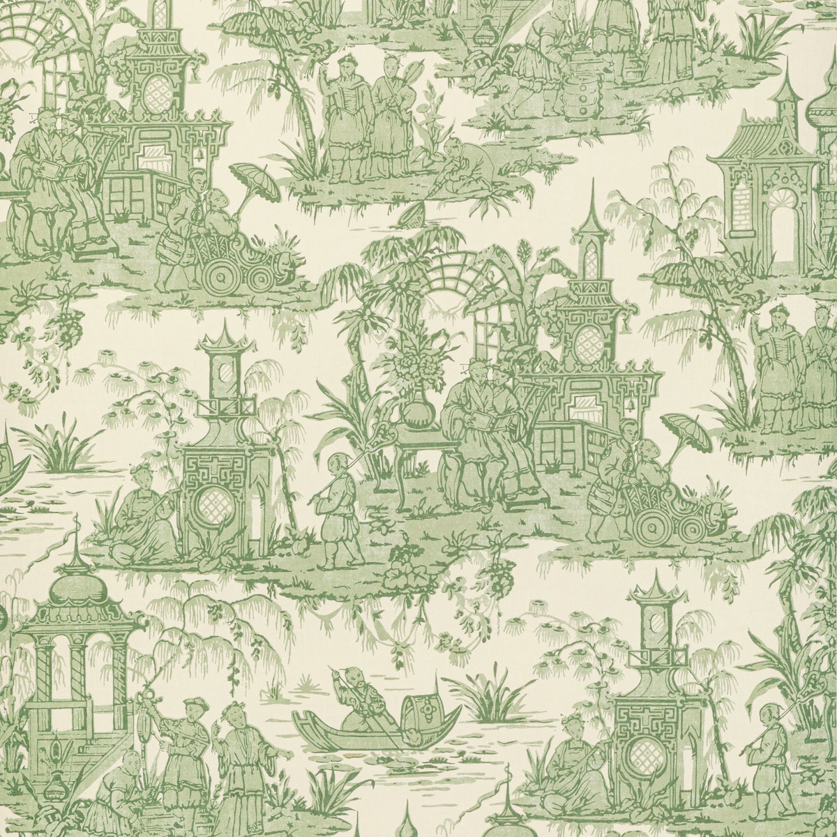 Pagoda Toile Wallpaper in Green color - pattern number P2020110.316.0 - by Lee Jofa in the Oscar De La Renta IV collection