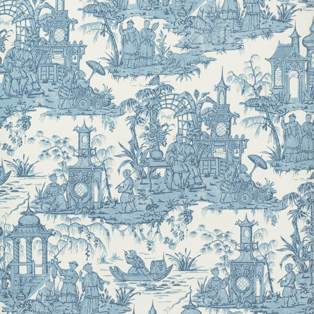 Pagoda Toile Wallpaper in Blue color - pattern number P2020110.535.0 - by Lee Jofa in the Oscar De La Renta IV collection