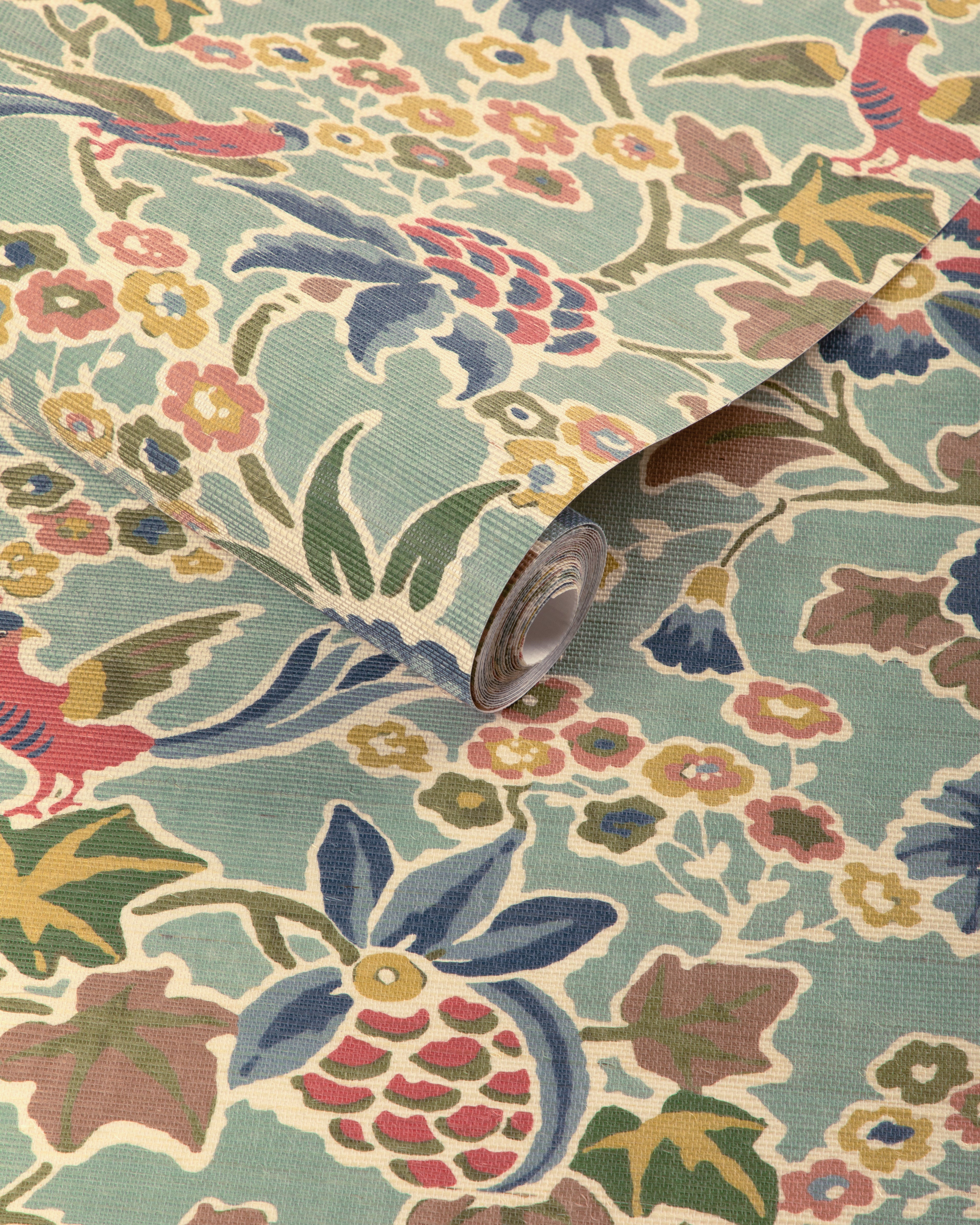 Posy Paper Wallpaper in aqua/ivy color - pattern number P2023127.353.0 - by Lee Jofa in the Garden Walk collection