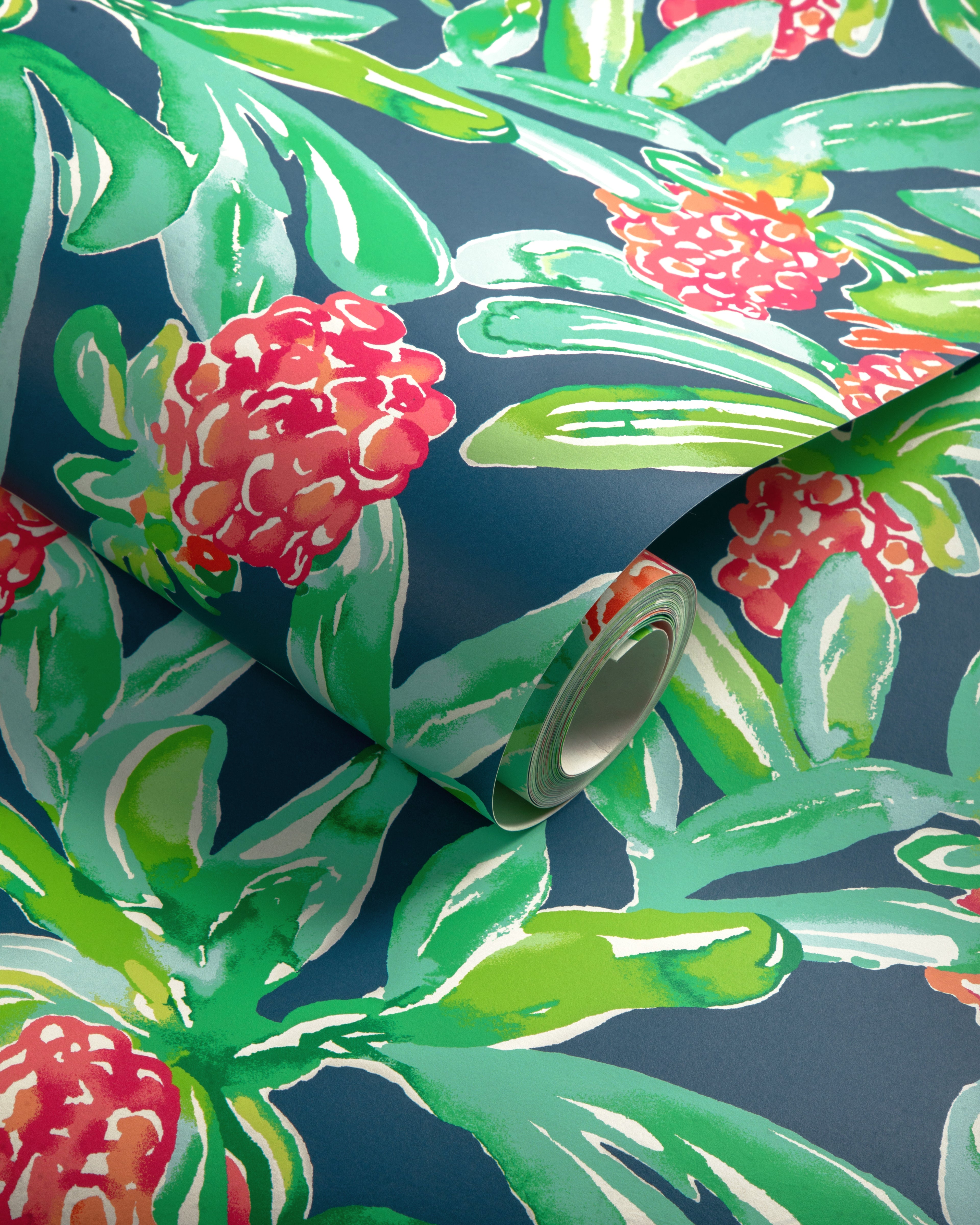 Island Exotic Wallpaper in navy color - pattern number P2025110.517.0 - by Lee Jofa in the Lilly Pulitzer III collection